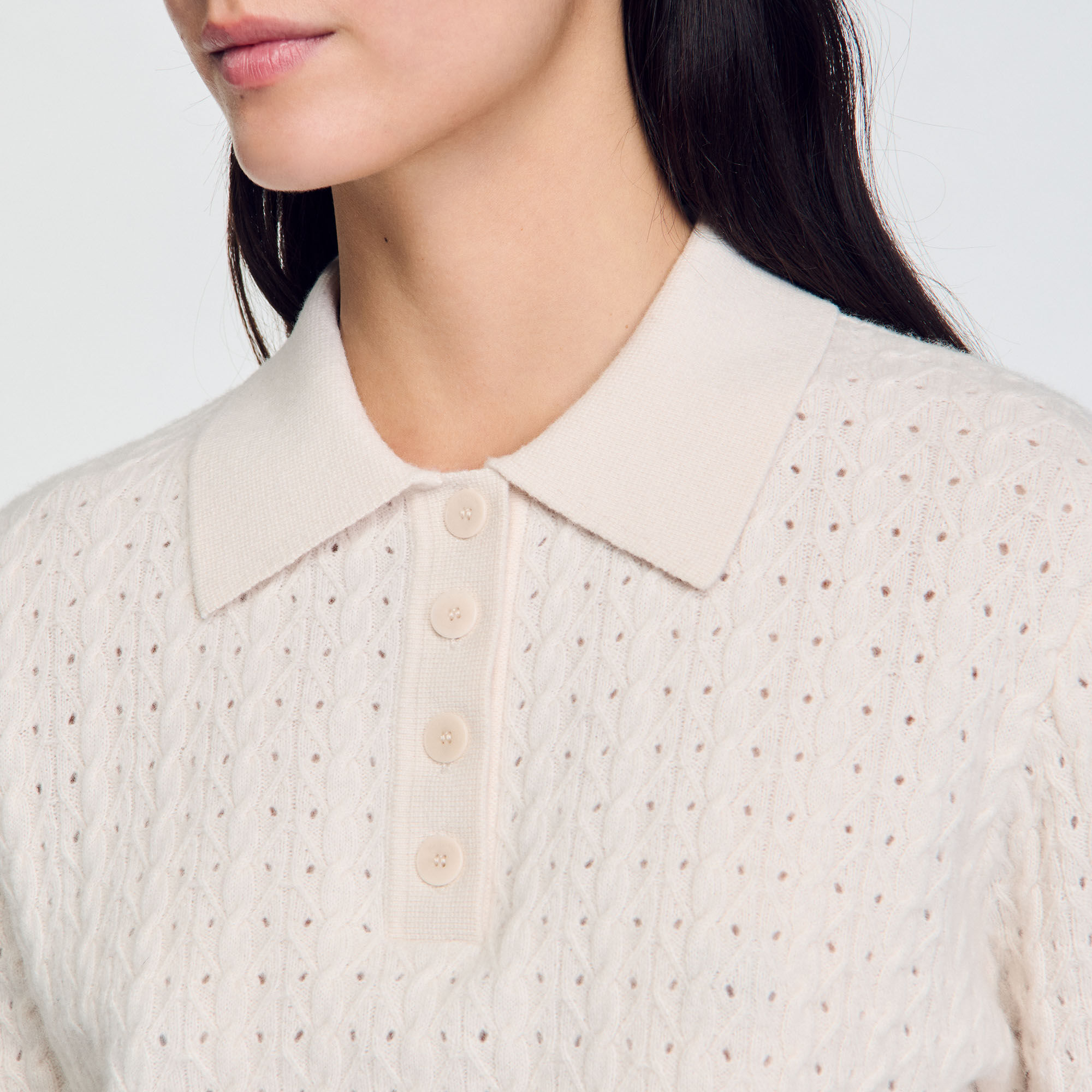Contrasting Piping Cropped Sweater white / beige For Women