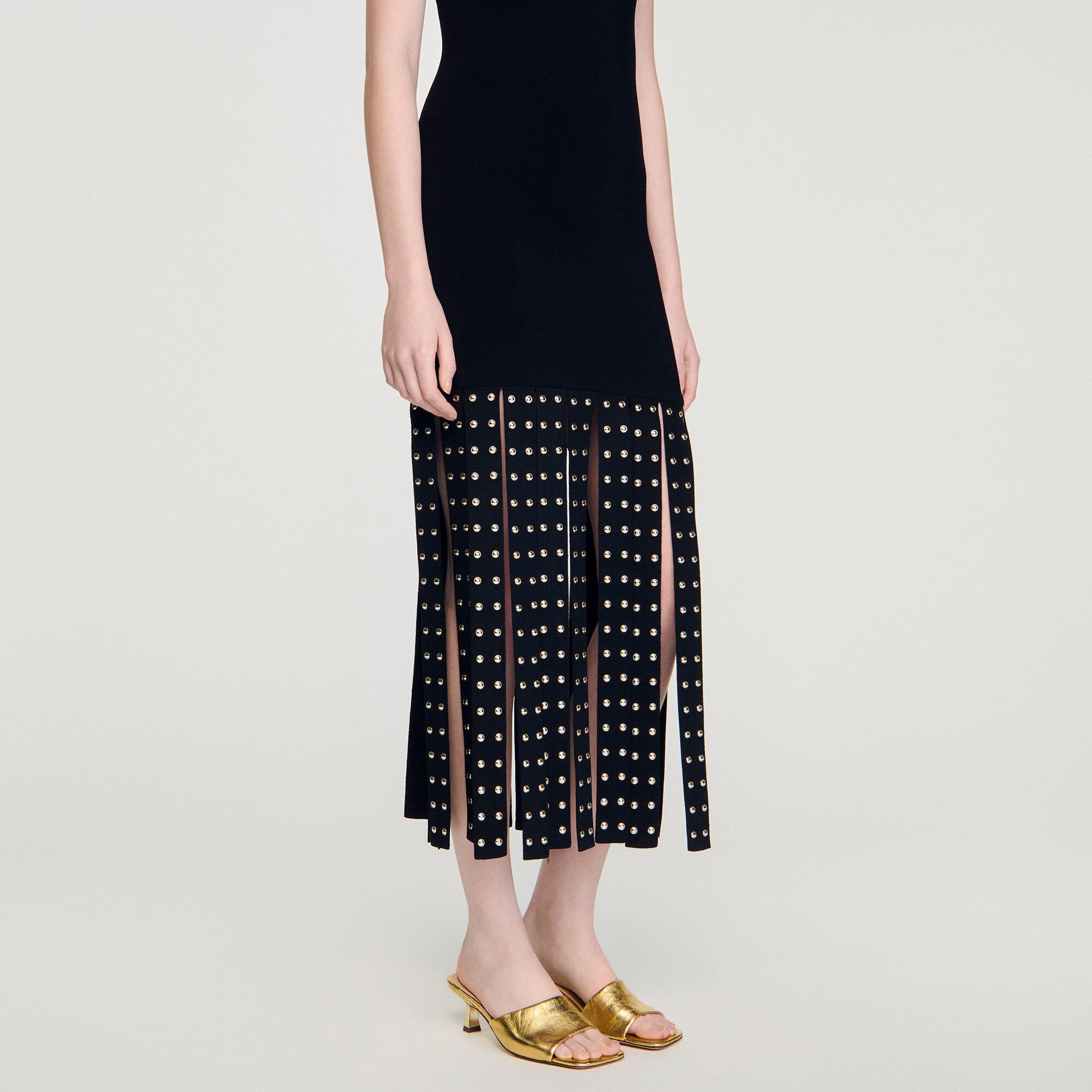 Fringed knit midi dress