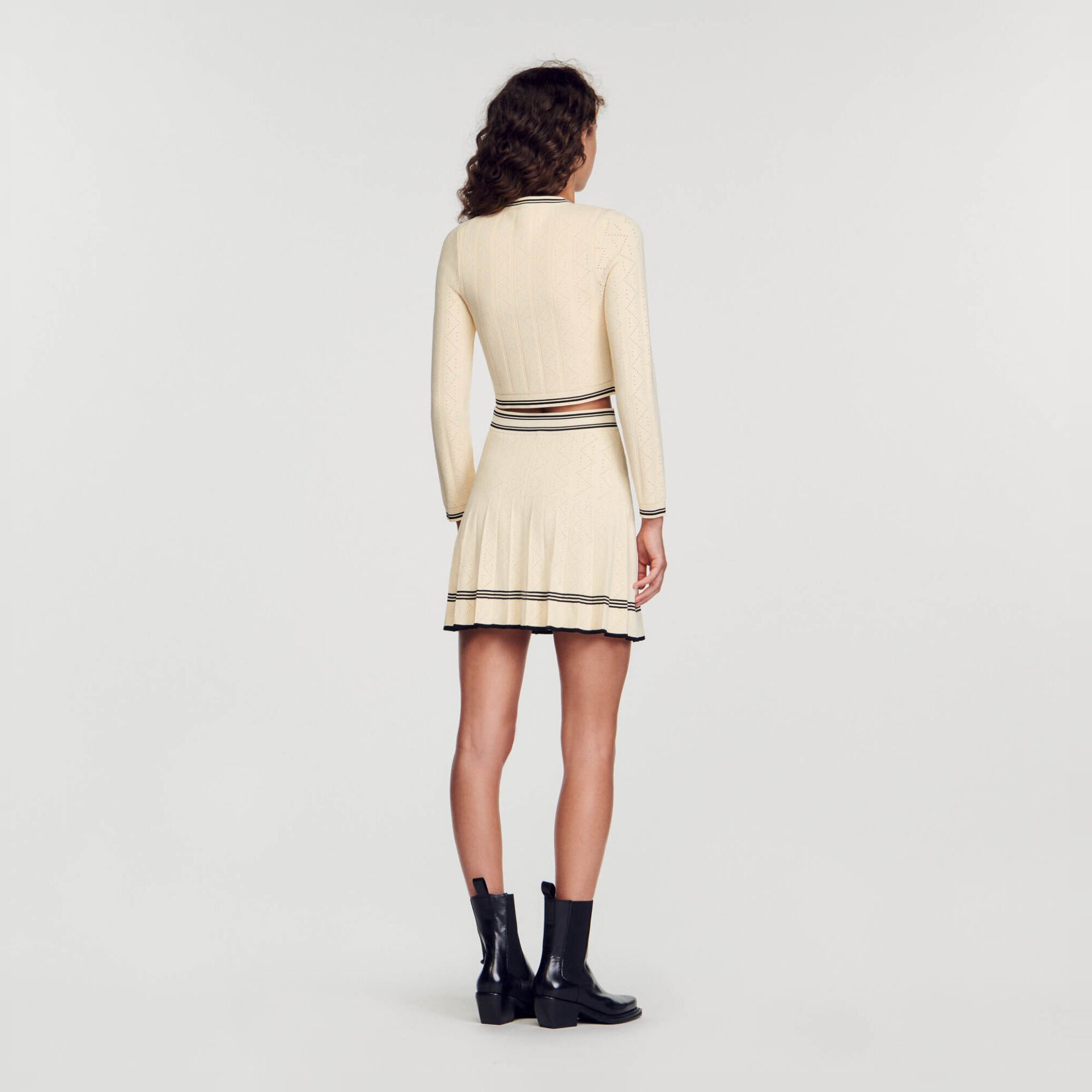 Cropped pointelle knit cardigan