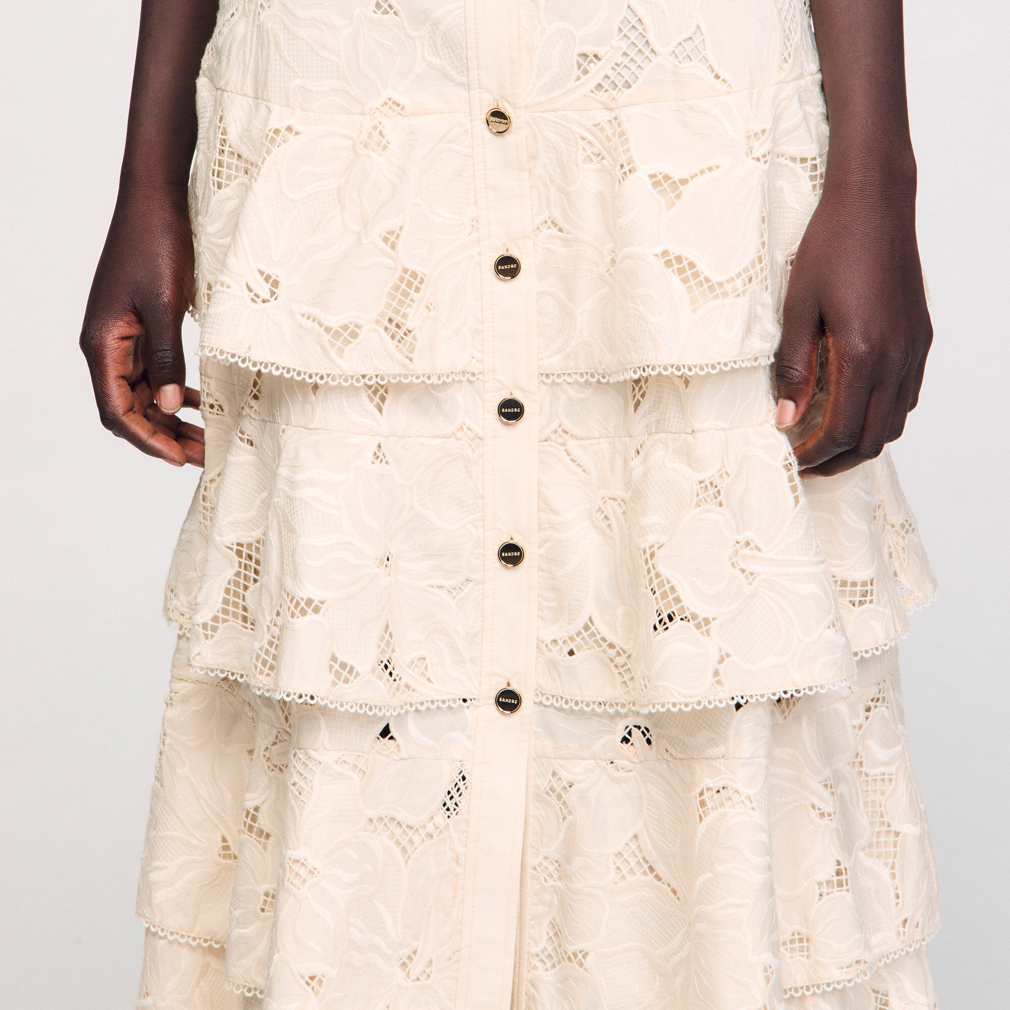 ★2025SS新作★BINARY01★Jekuri Dot Frill Skirt Maxi frilled skirt white / beige For Women | Sandro Paris