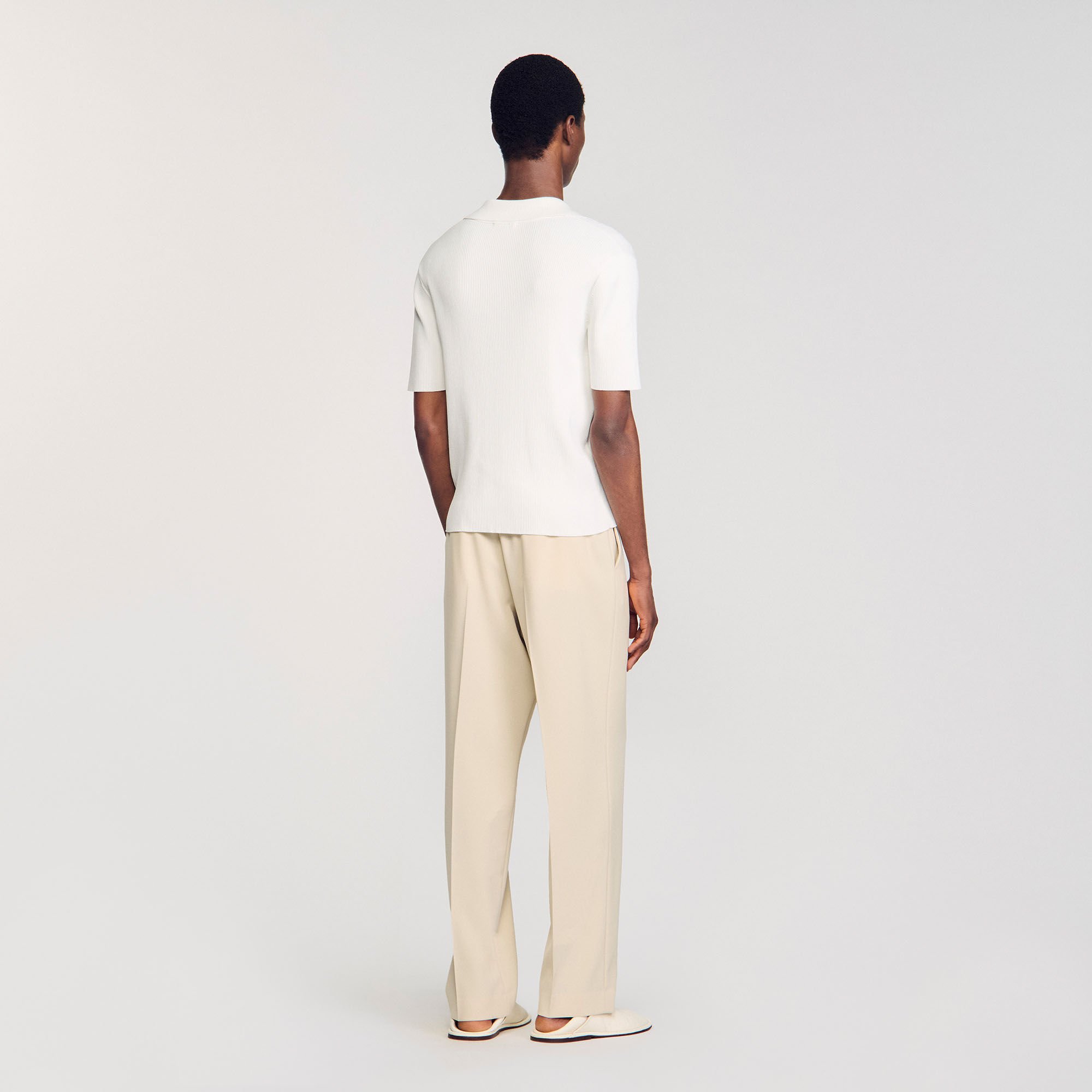 Rib knit polo shirt