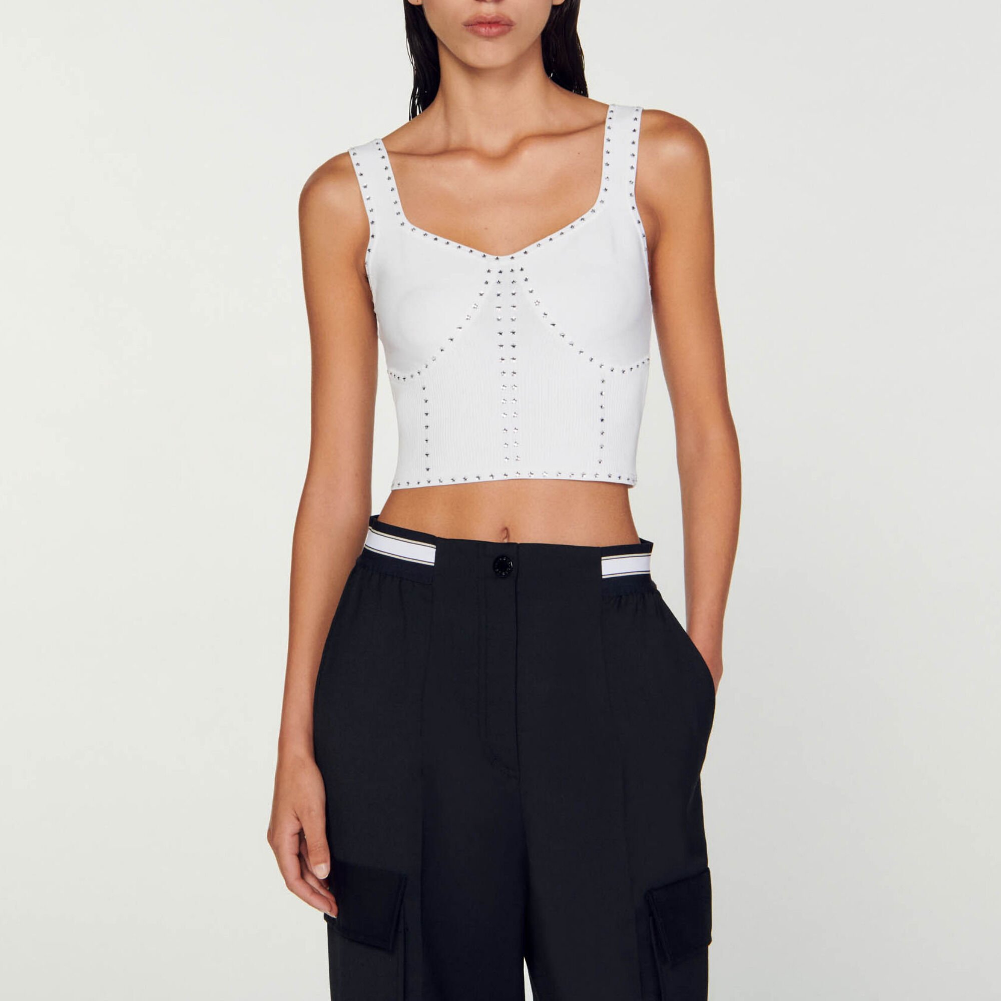 Rhinestone knit cropped top