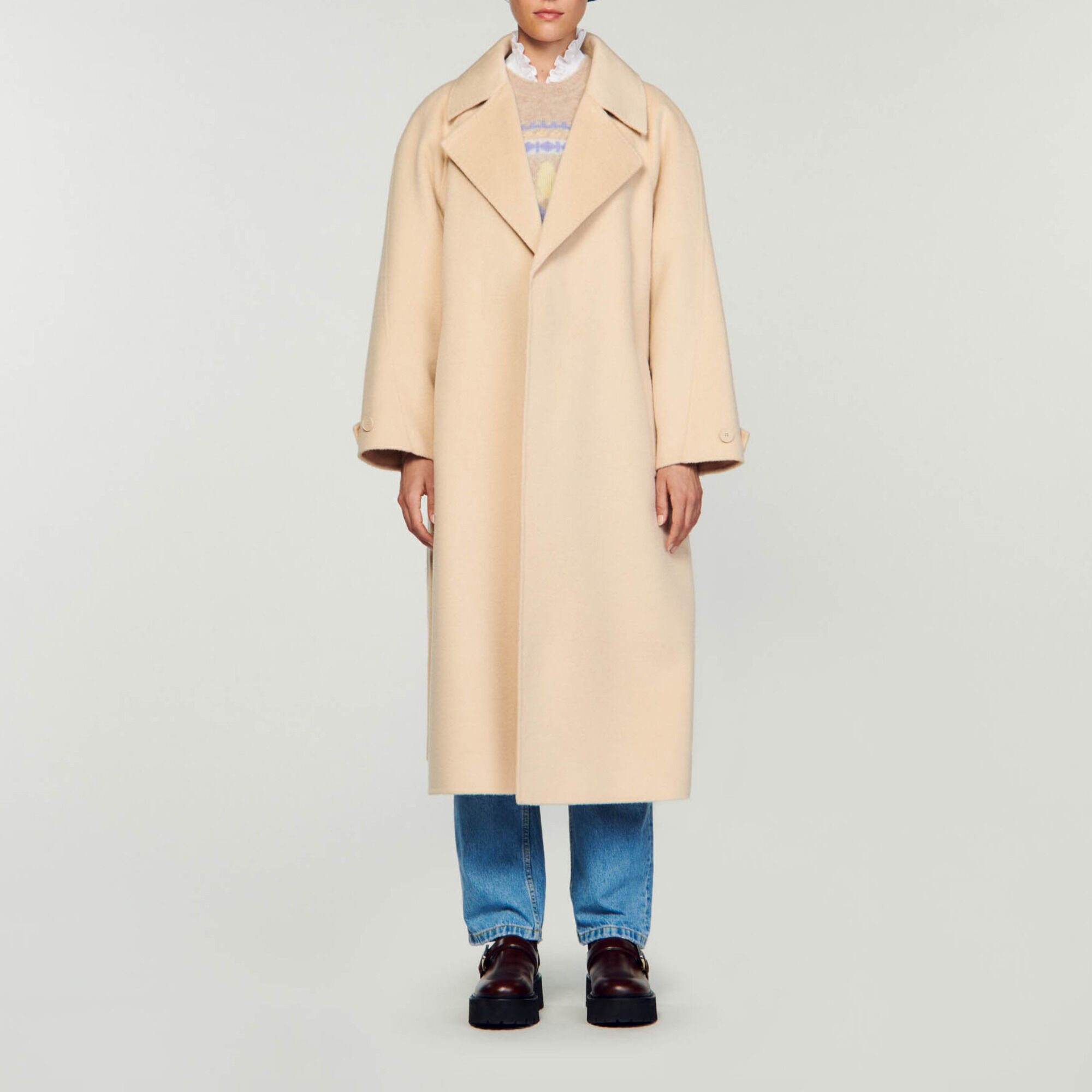 Double-breasted wool trench coat
