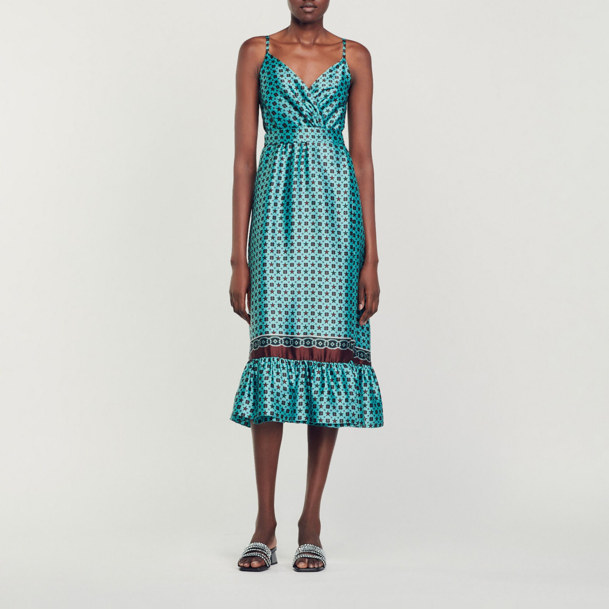 Printed satin midi dress