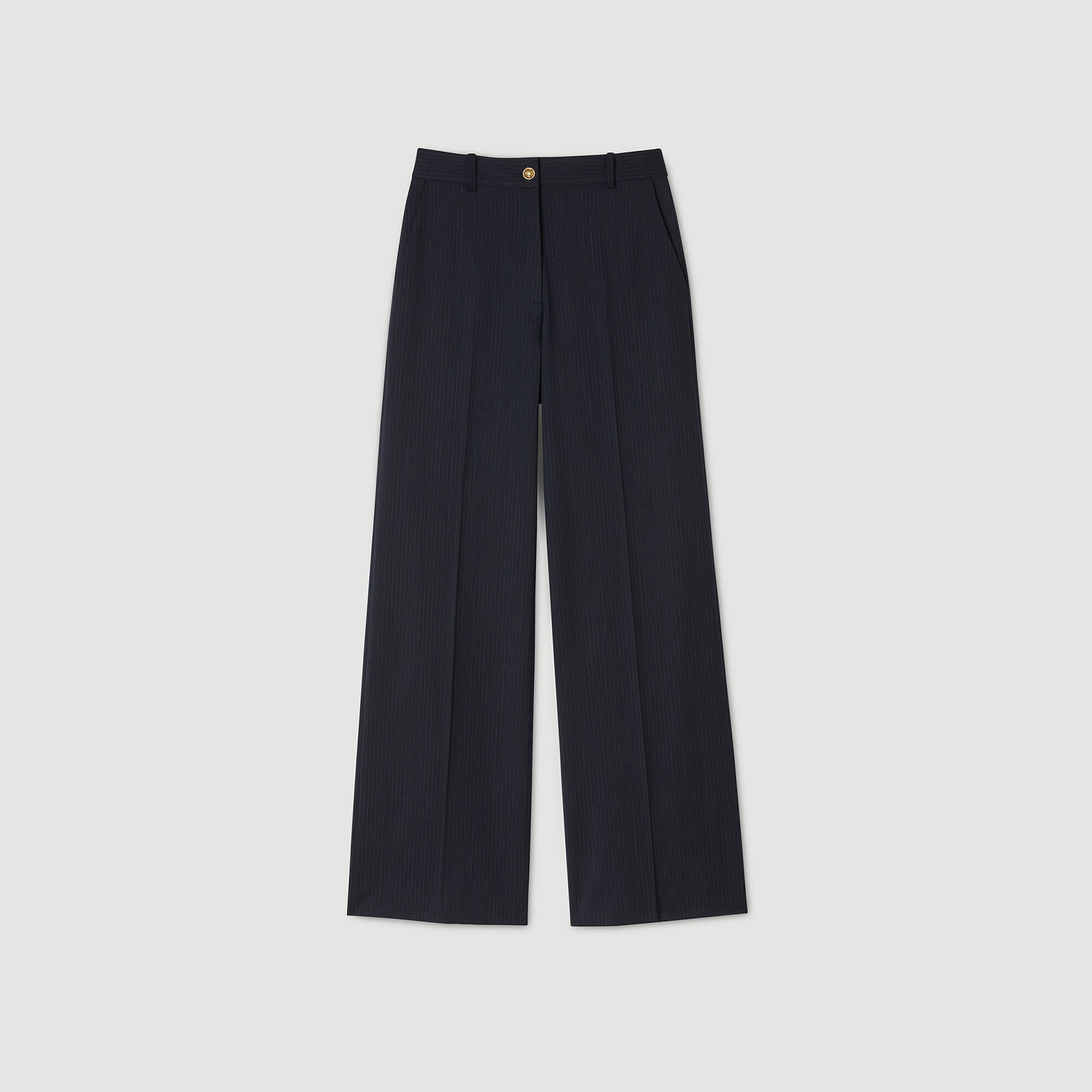 Minimal chalk-striped trousers in Navy Blue for Women | Sandro Paris