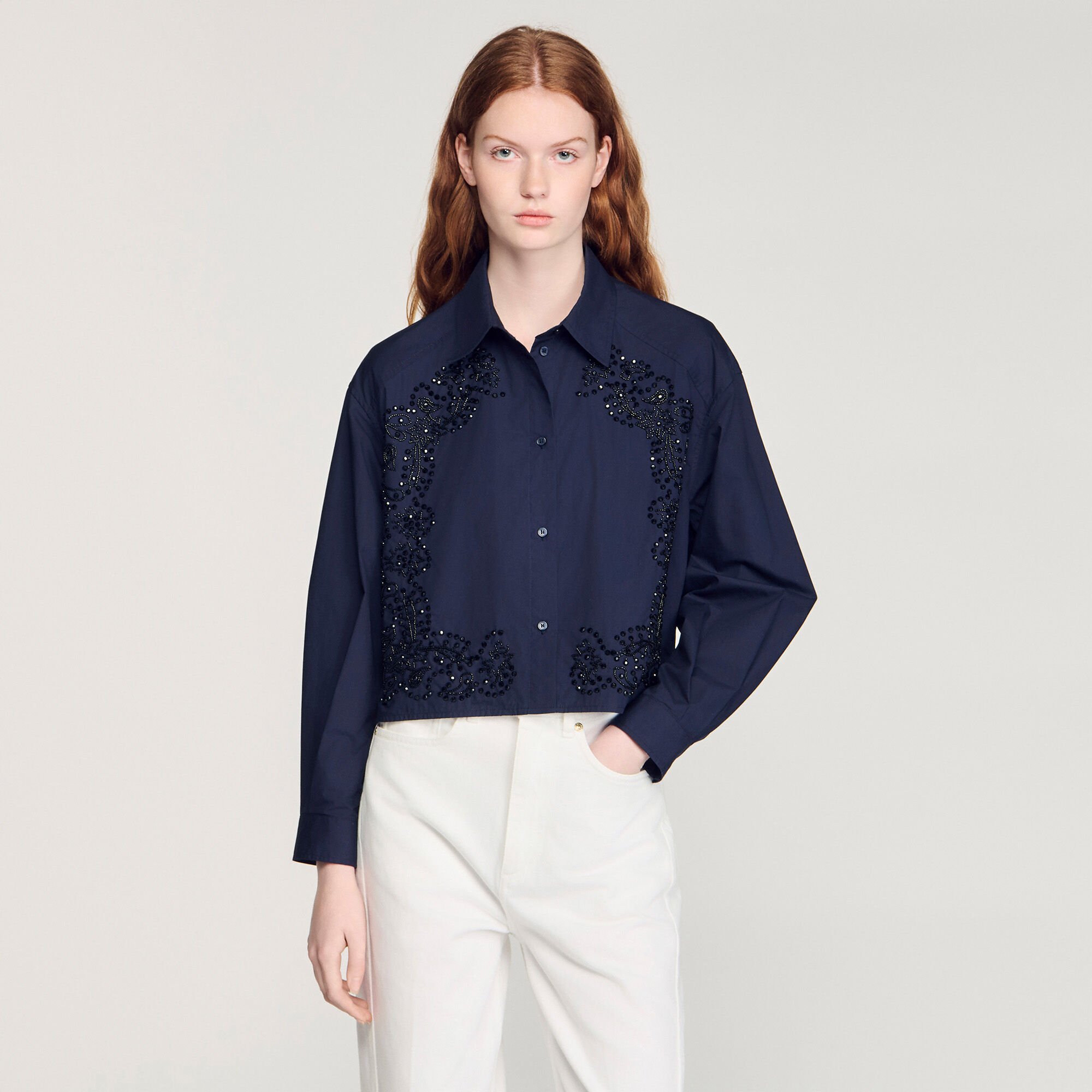 Floral embroidered cotton shirt