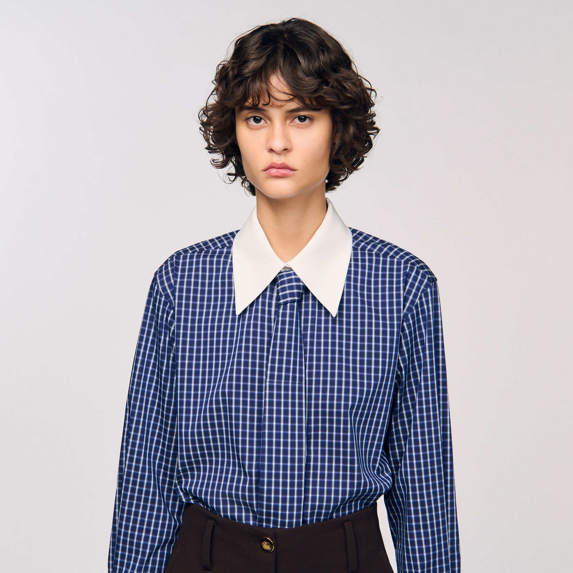 Check shirt with tie