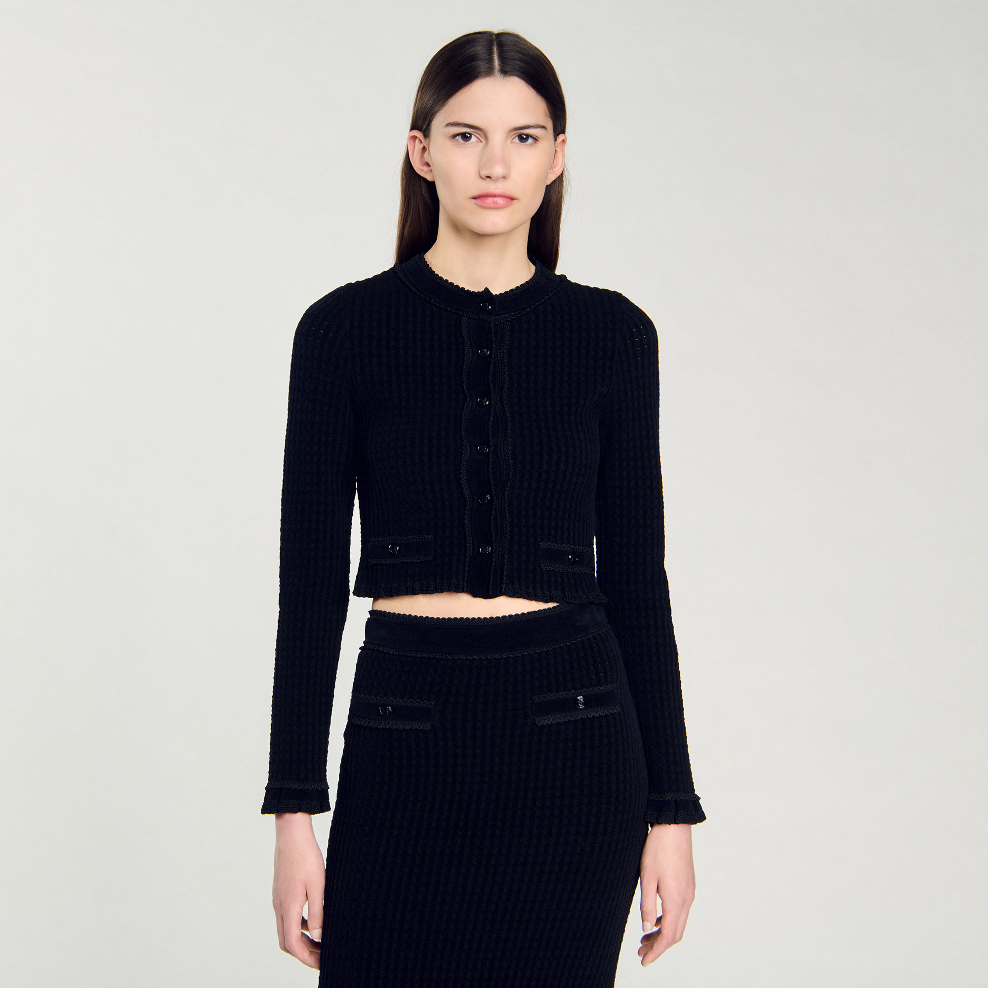 Velvet knit cropped cardigan