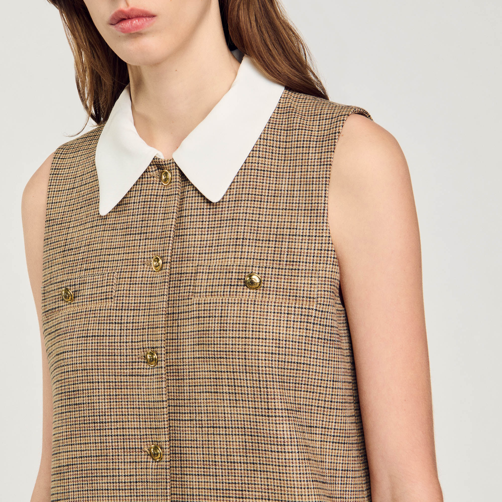 Short micro houndstooth dress brown For Women | Sandro Paris Short micro houndstooth dress brown For Women | Sandro Paris