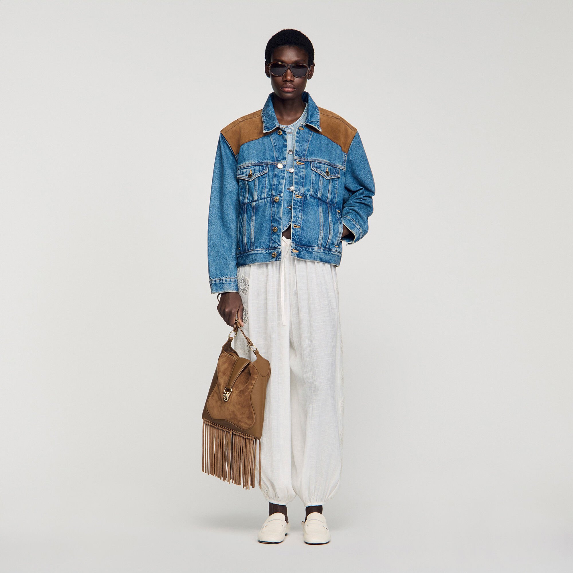 Leather and suede fringe bag