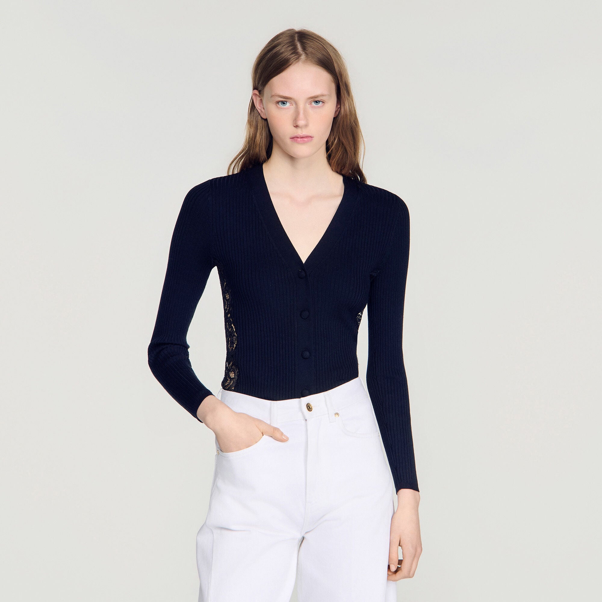Cardigan with lace panel