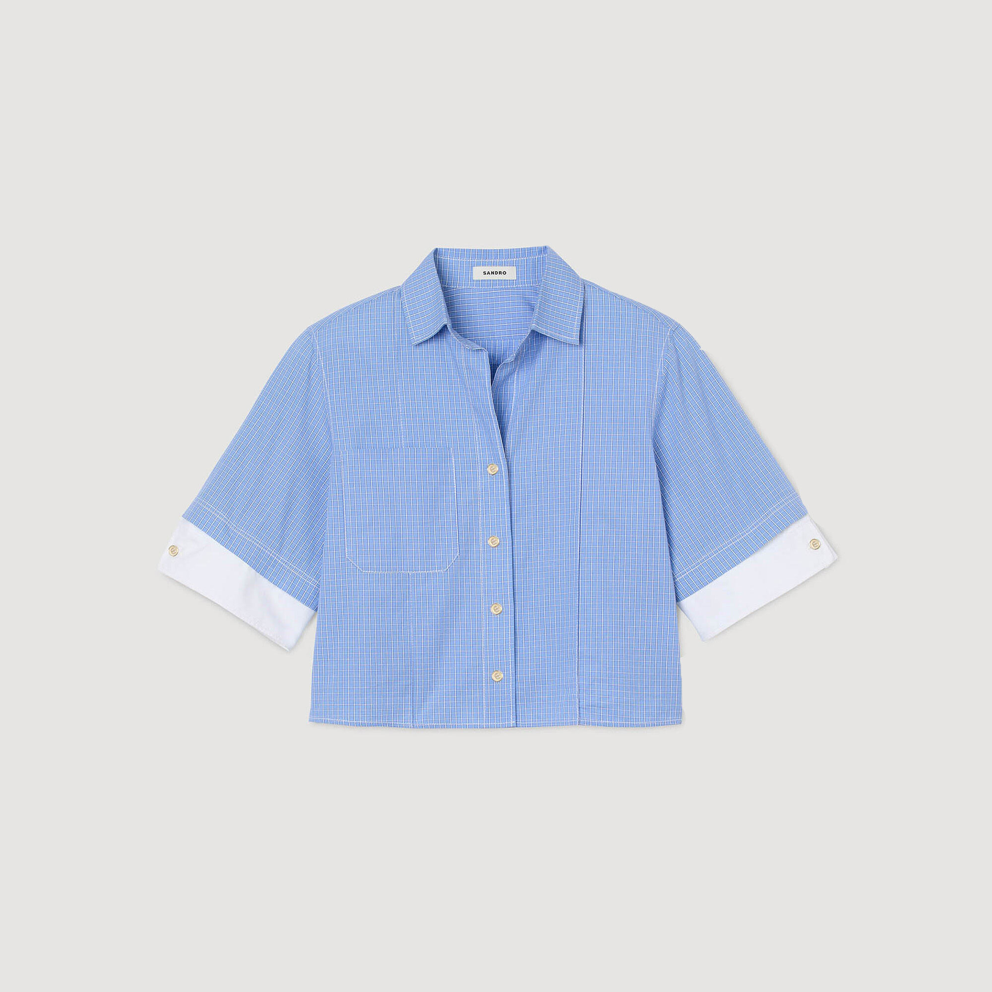 Cropped small-check shirt