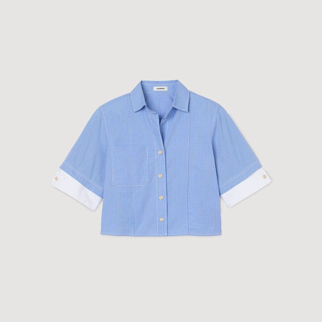 Cropped small-check shirt