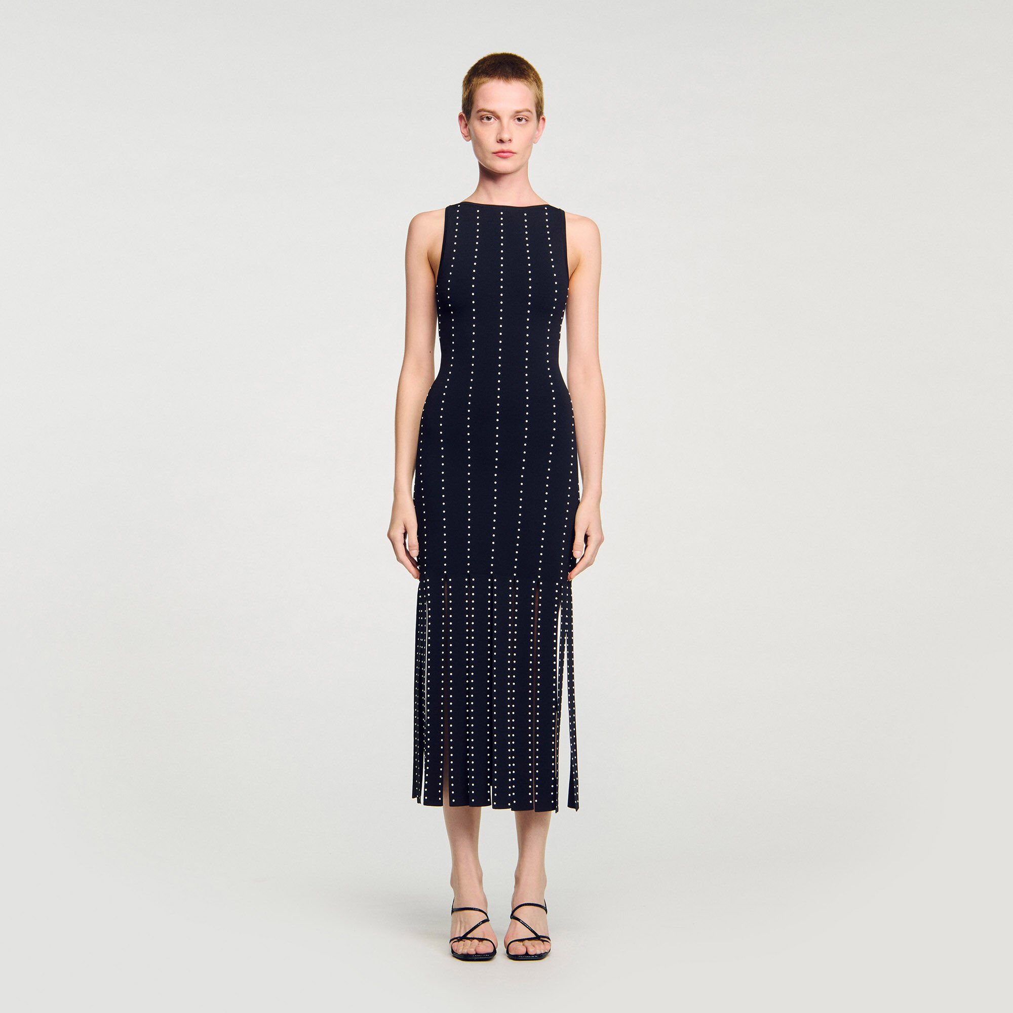 Fringed knit maxi dress