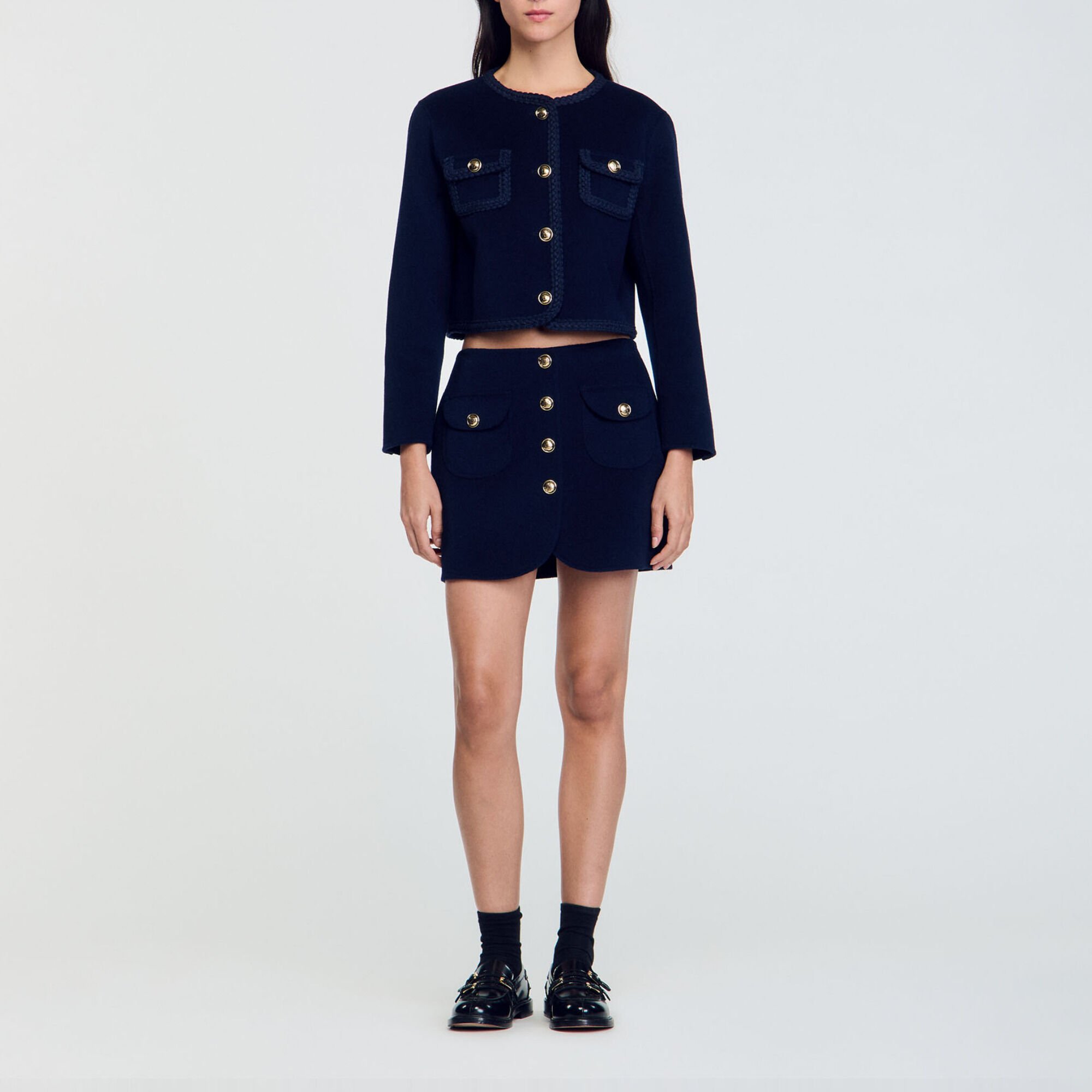 Double-faced short wool skirt