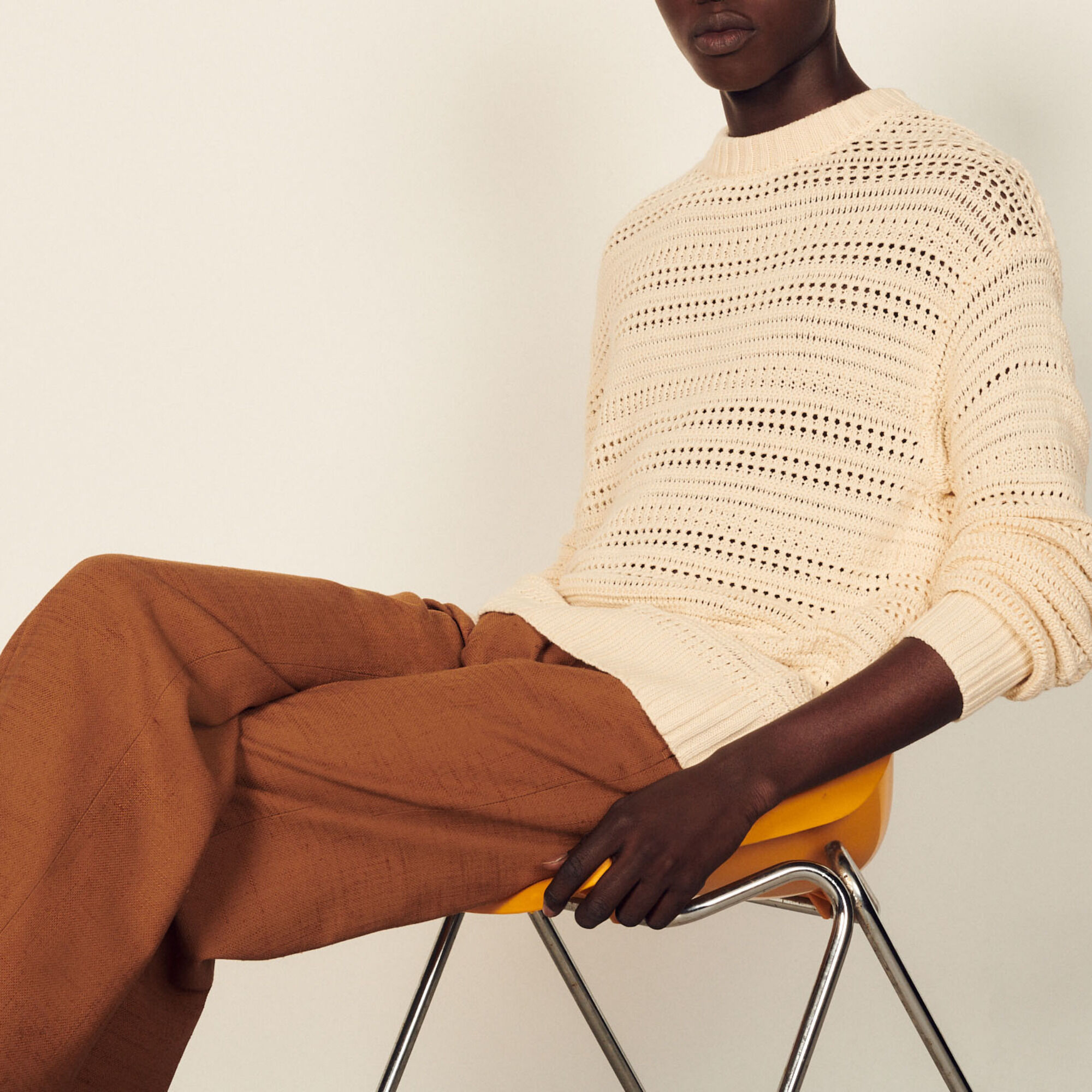 Openwork Stitching Solid Color Long-Sleeved Sweater Openwork Stitching Solid Color Long-Sleeved Sweater