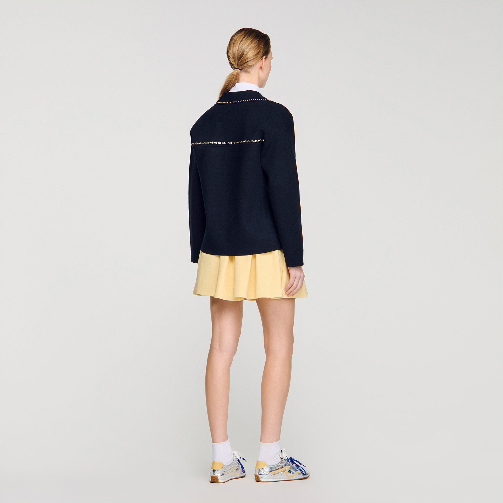 Studded blazer collar cardigan blue For Women | Sandro Paris