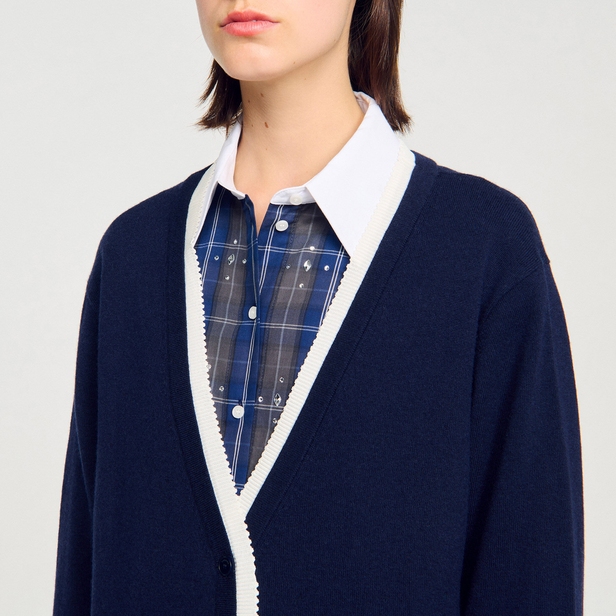 Long two-tone cardigan blue For Women | Sandro Paris