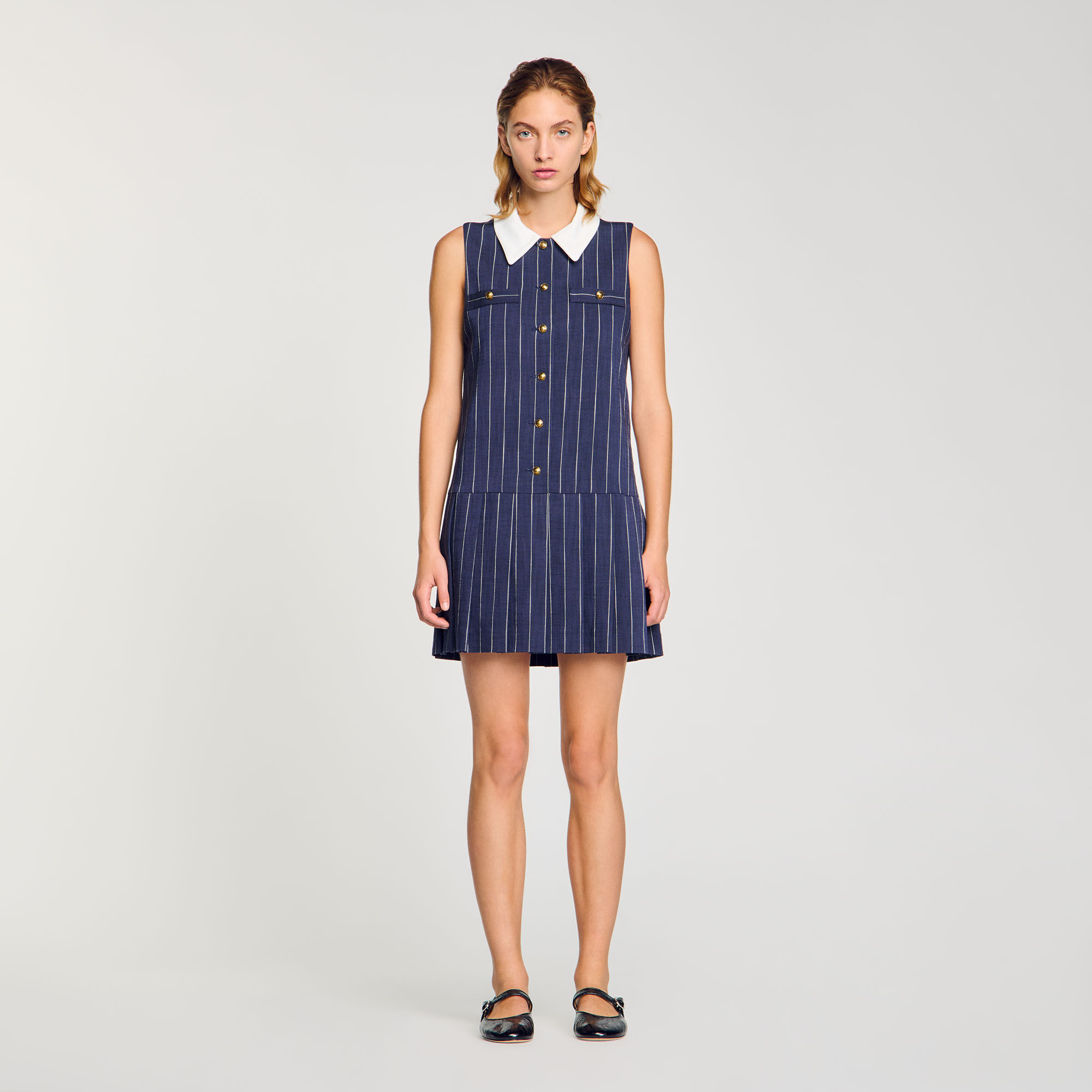 Mini striped dress blue For Women | Sandro Paris
