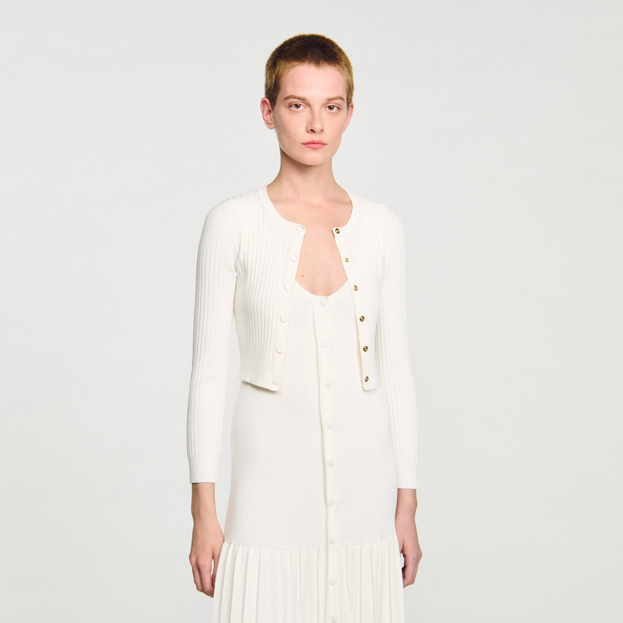 トップス SENEE choker rib knit cardigan ivory Ivory Cotton Colette