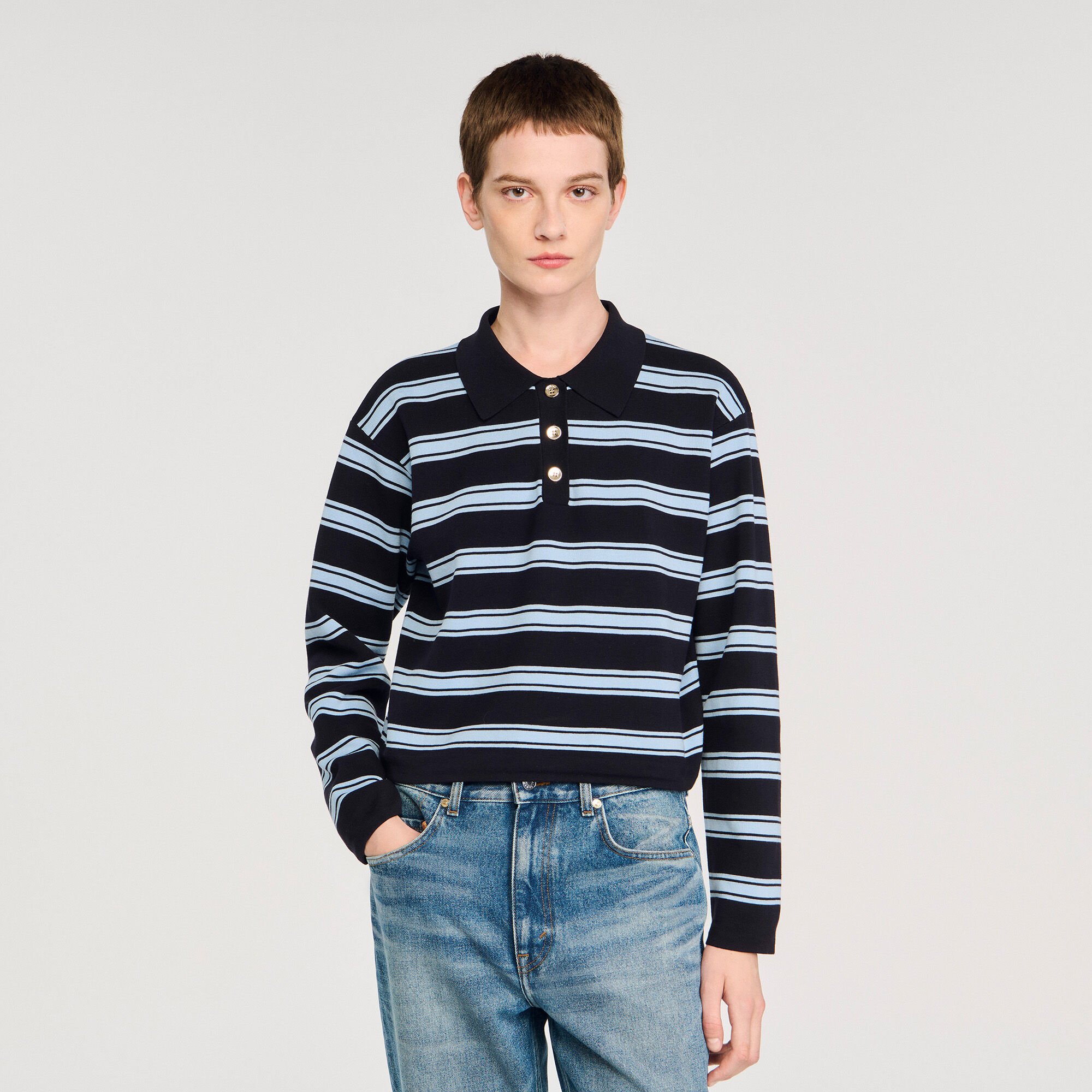 Striped polo sweater