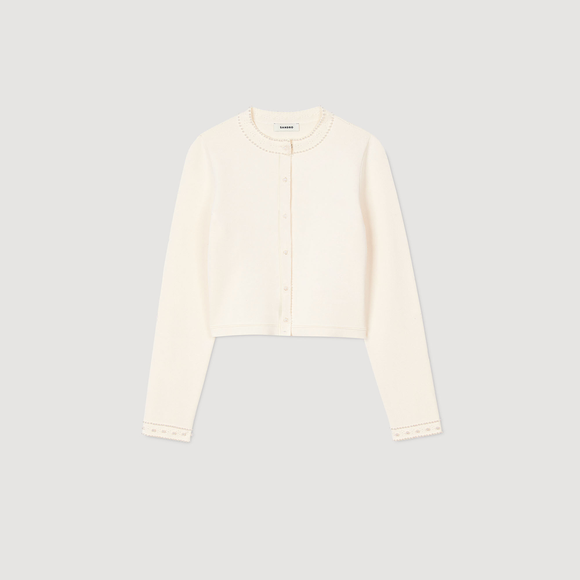 Cropped cardigan with pearl buttons white / beige For Women