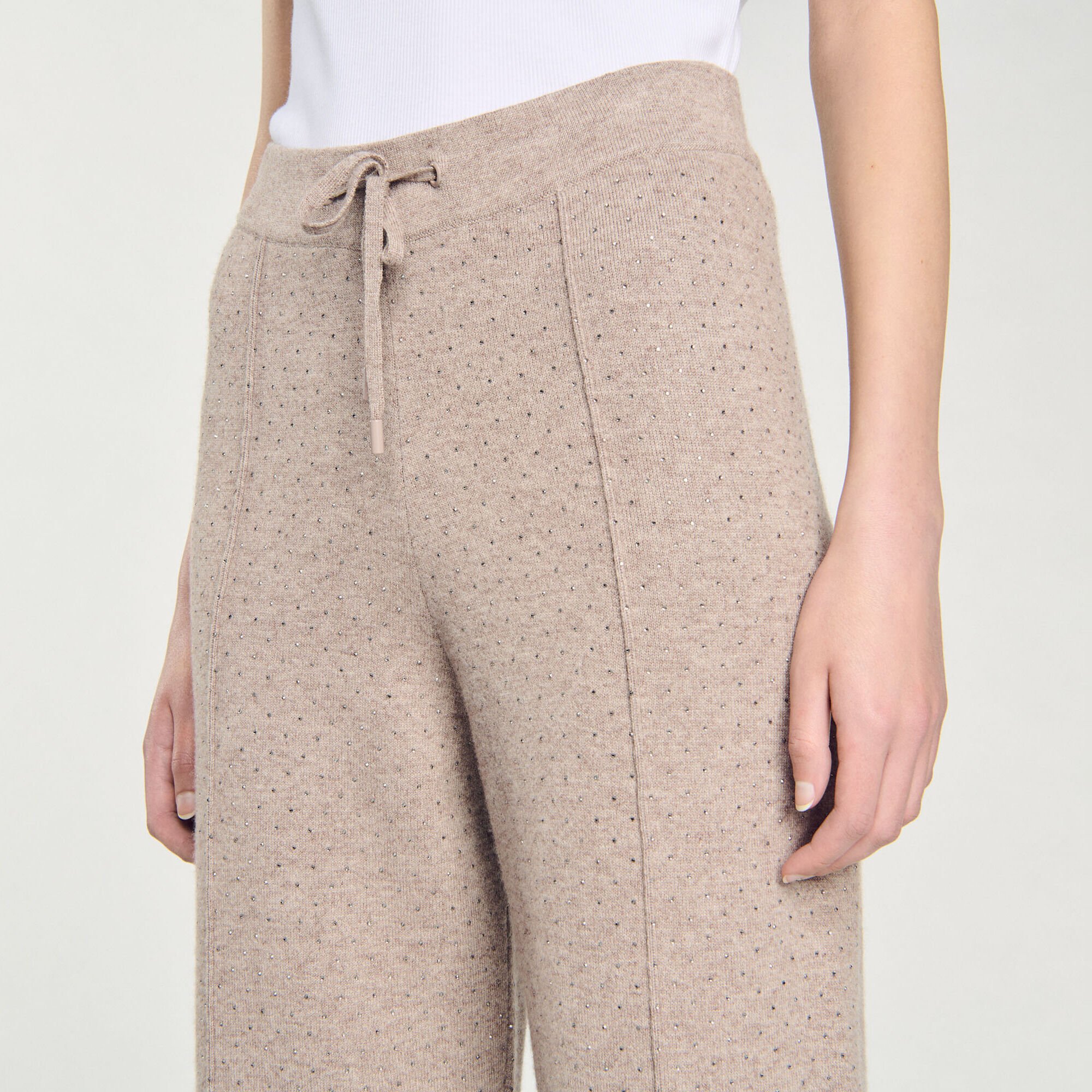 Knit rhinestone-covered pants