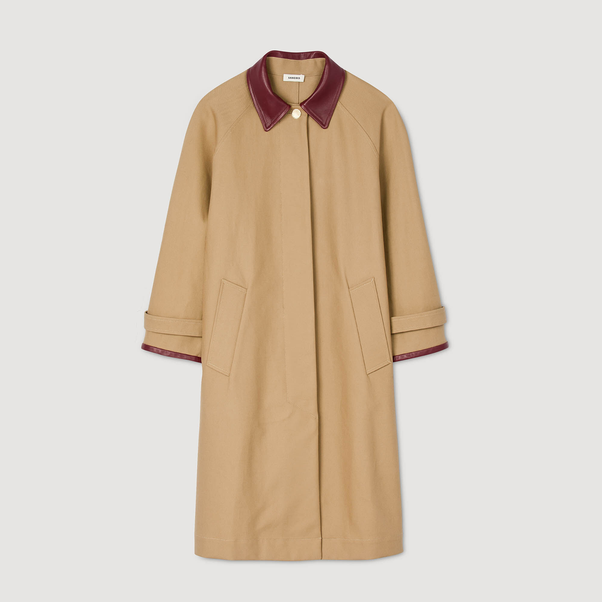 sandro paris  コート Trench coat with leather collar white / beige For Women