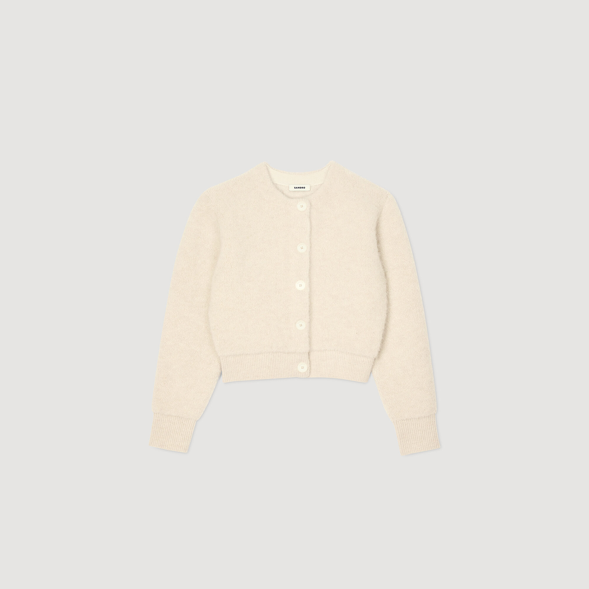 Cropped fluffy knit cardigan
