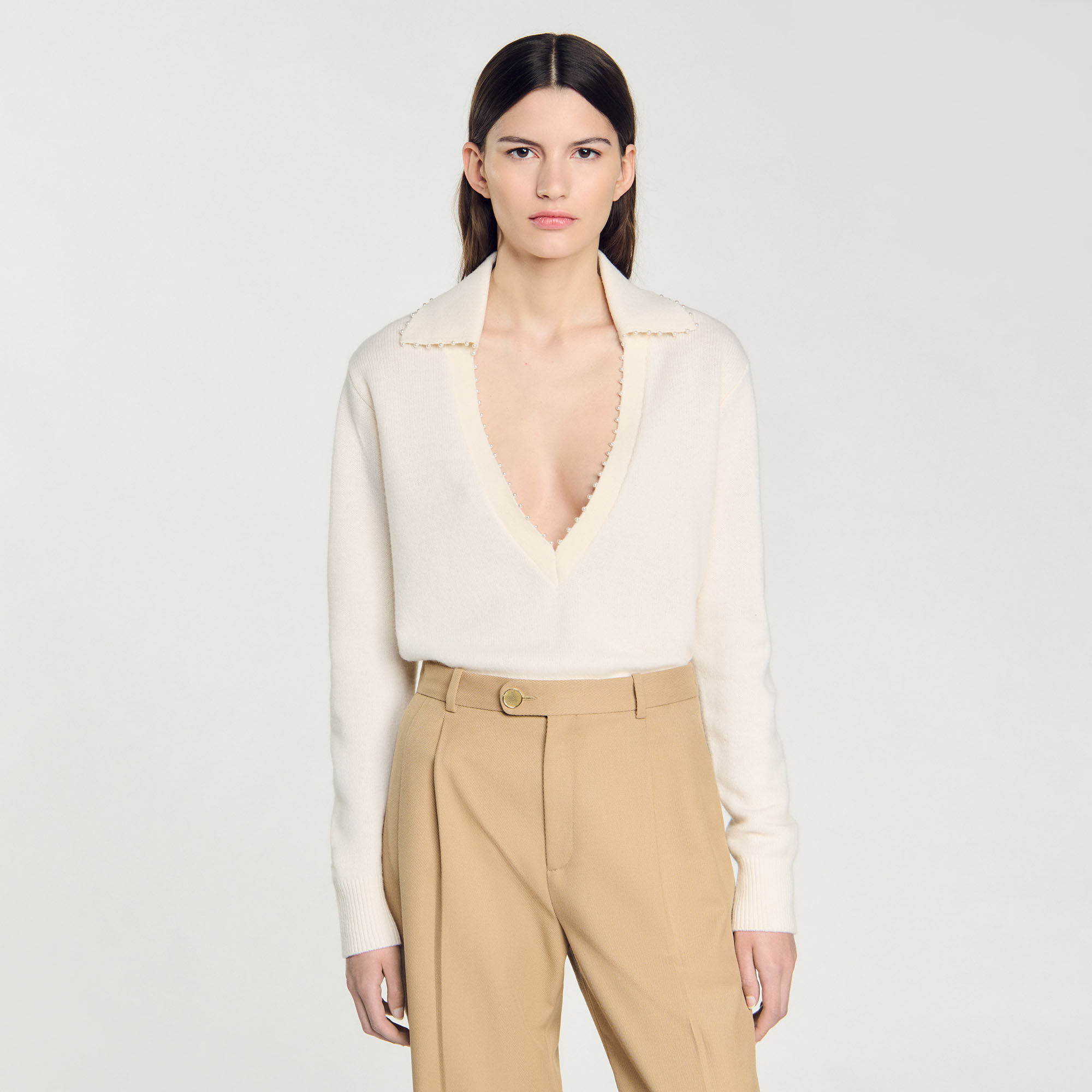 Polo-Neck Sweater white / beige For Women | Sandro Paris