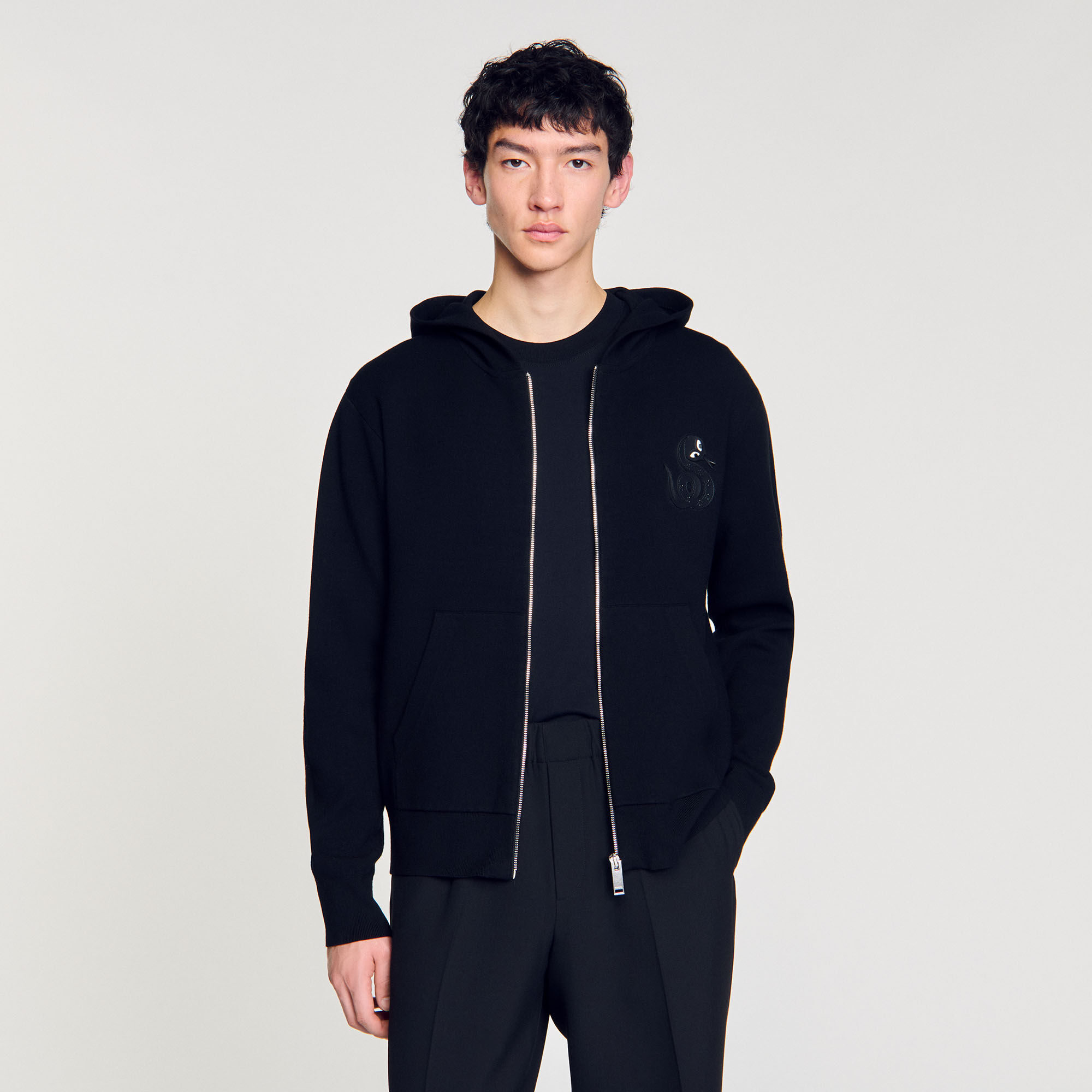Zip-up cardigan with snake detail