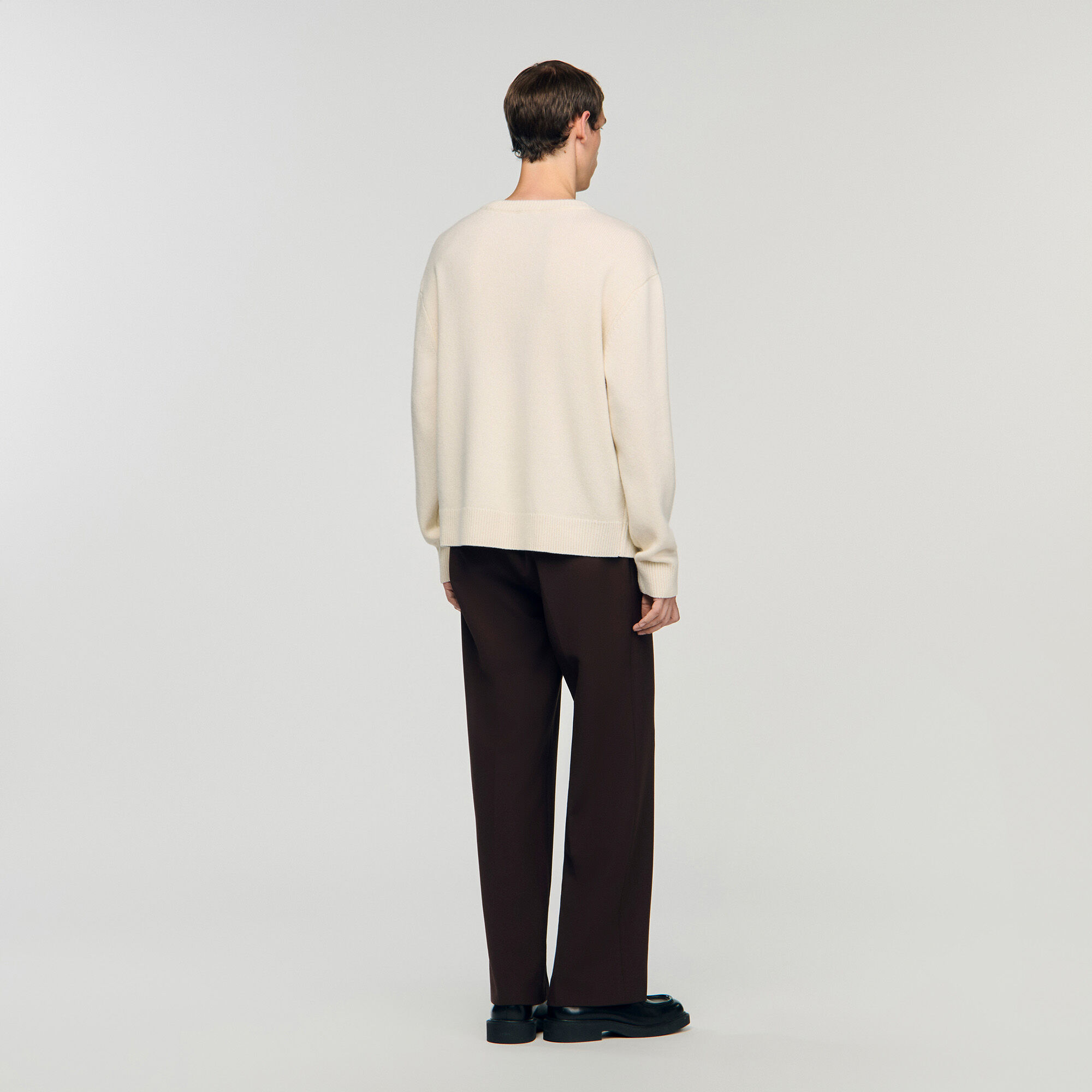Wool sweater with flower detail white / beige for Men | Sandro Paris