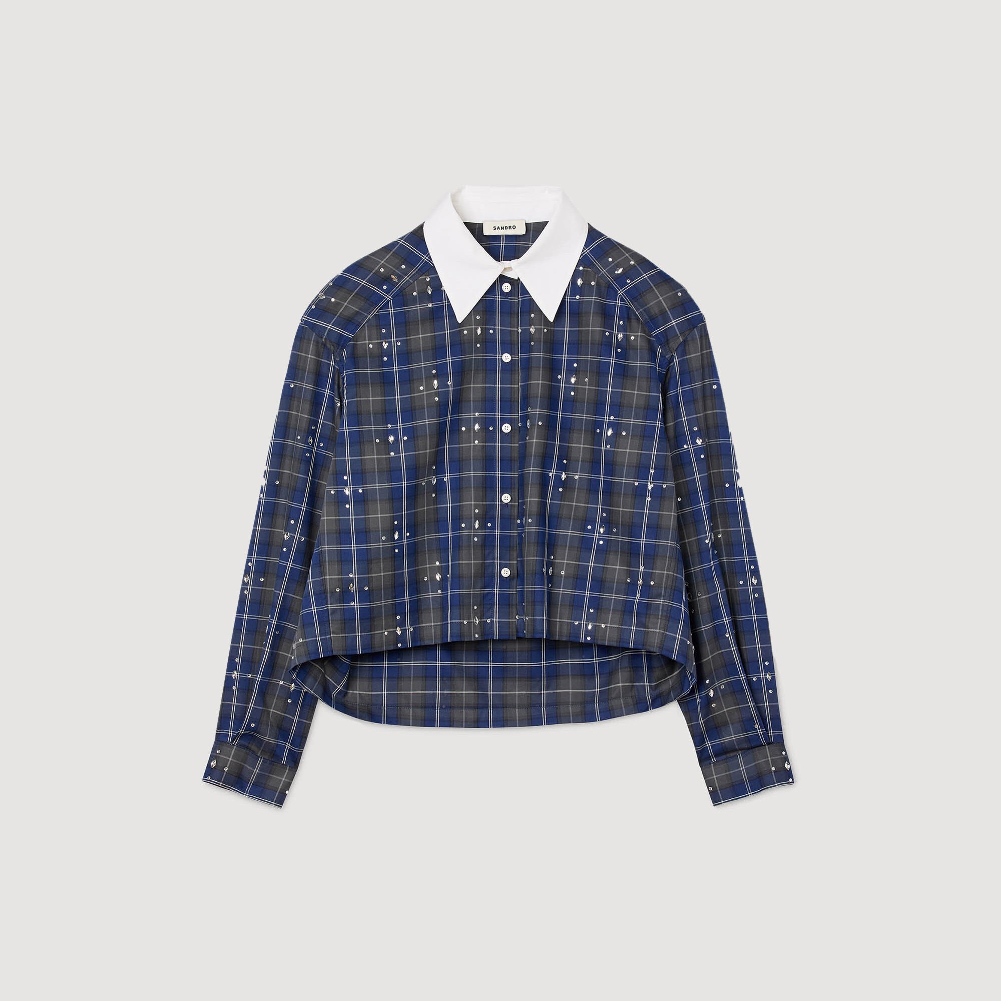 Rhinestone checkered collar shirt
