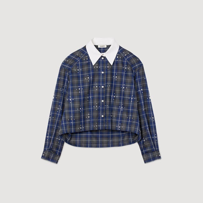 Rhinestone checkered collar shirt