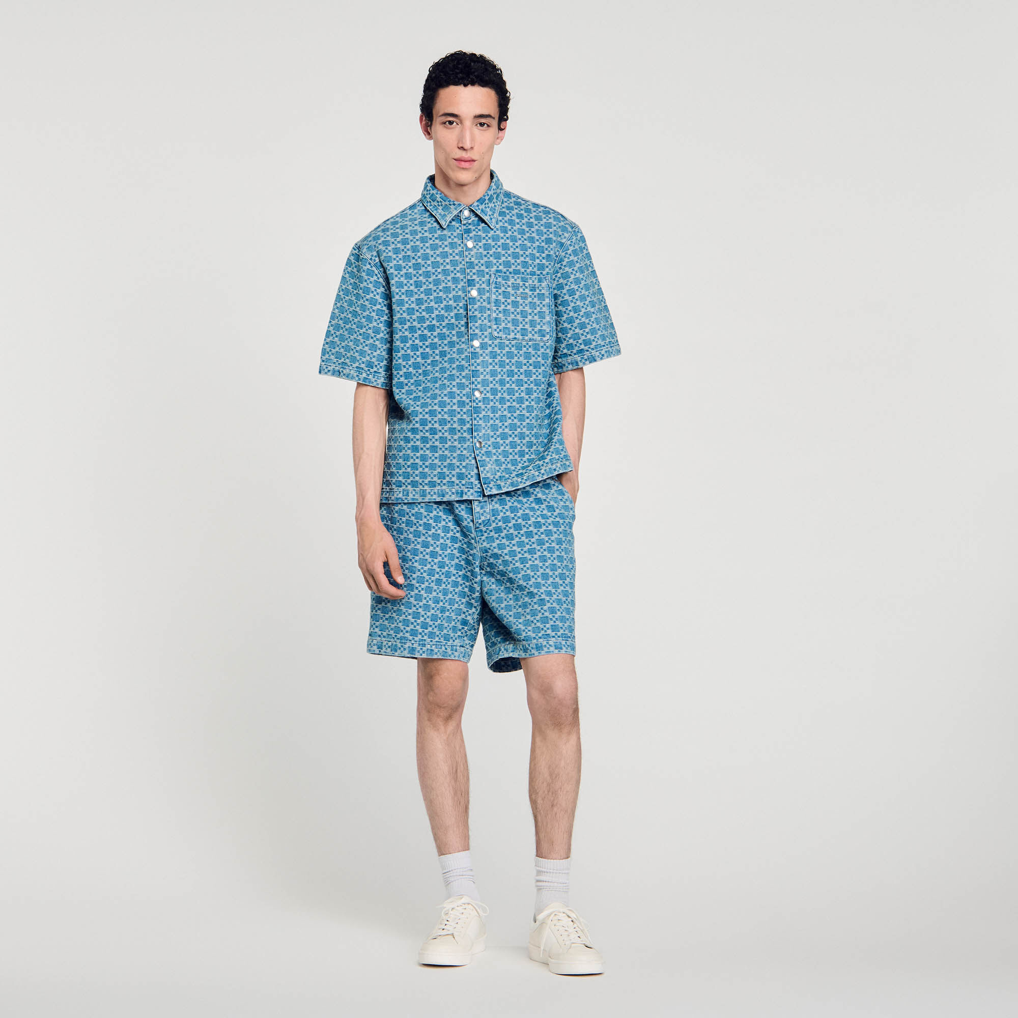 Square cross denim shirt blue for Men | Sandro Paris