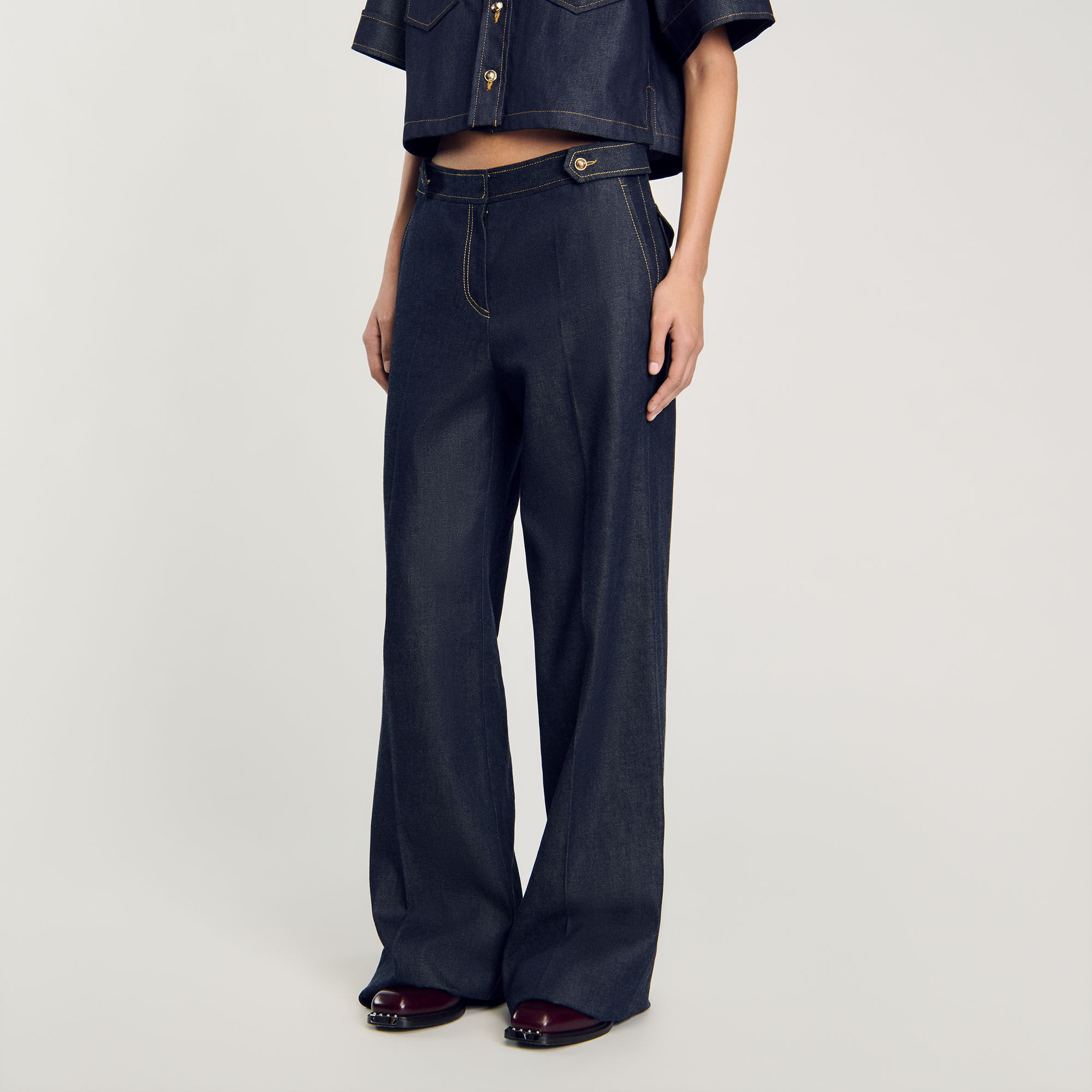 Raw denim wide-leg jeans blue For Women | Sandro Paris