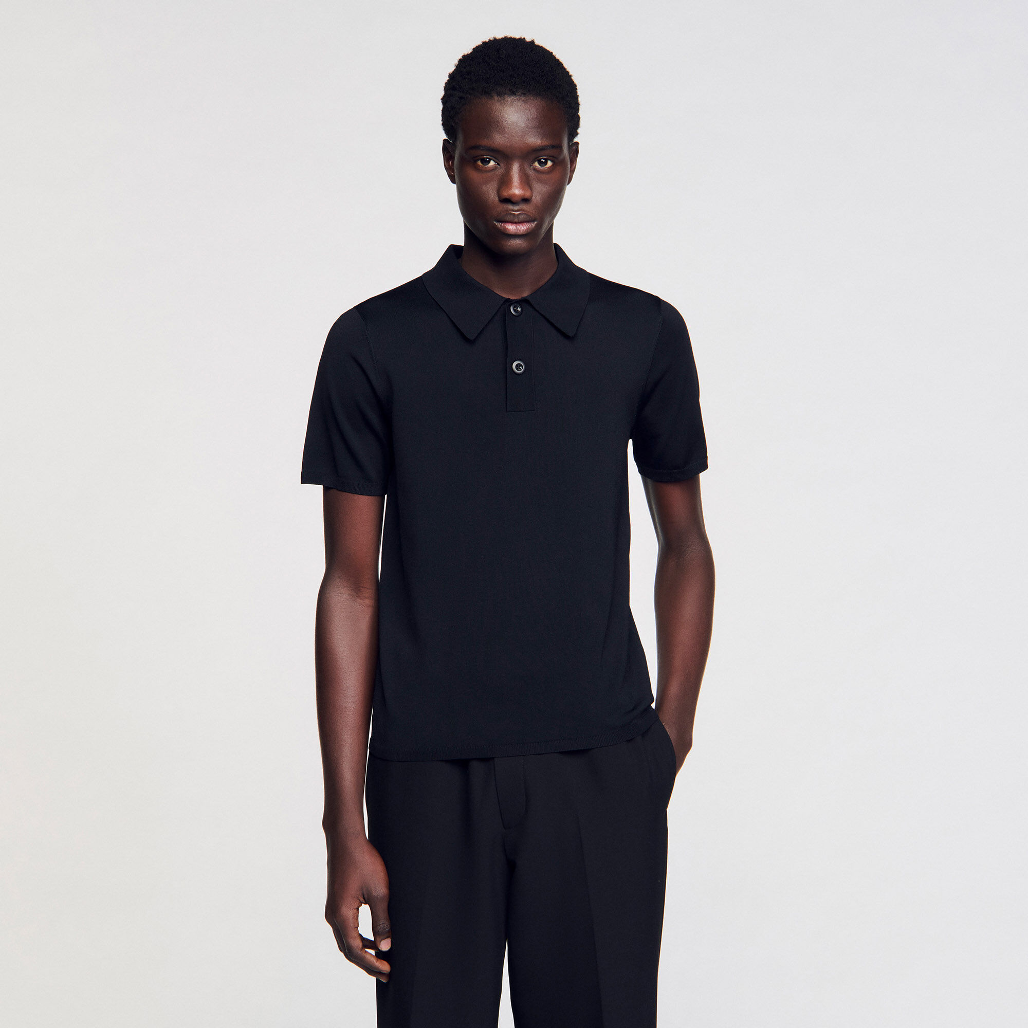 Short-sleeve knitted polo shirt black / gray for Men