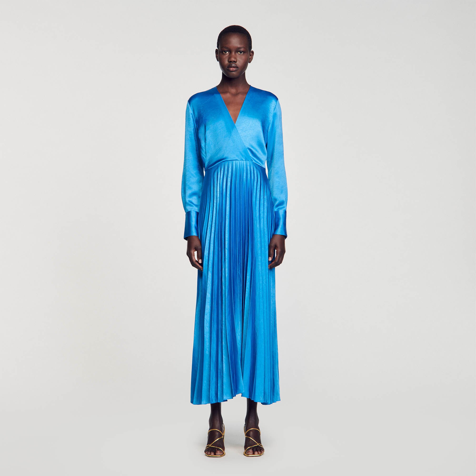 Blue pleated maxi dress cheap