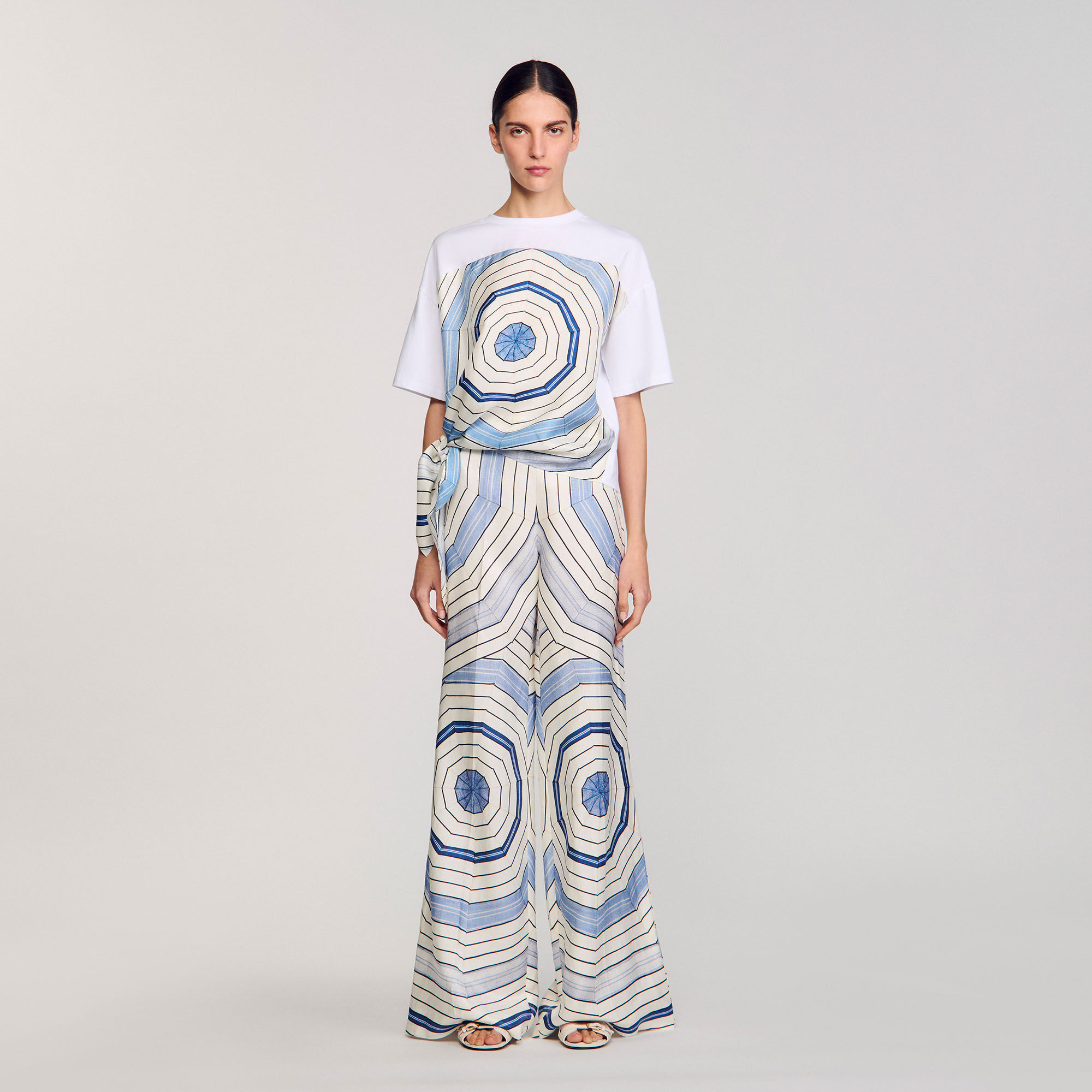 Spiral print T-shirt blue For Women | Sandro Paris