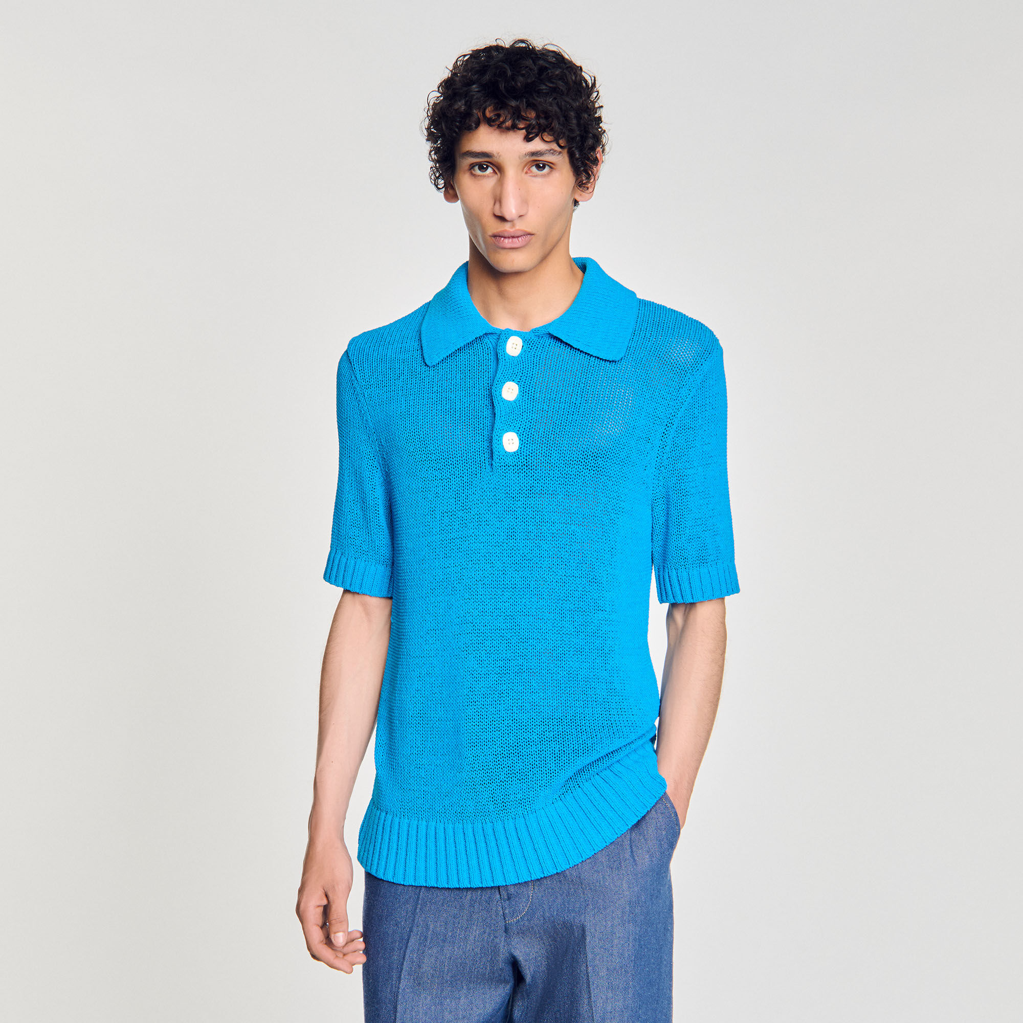 ＼半額SALE／ Knit polo shirt blue for Men | Sandro Paris トップス