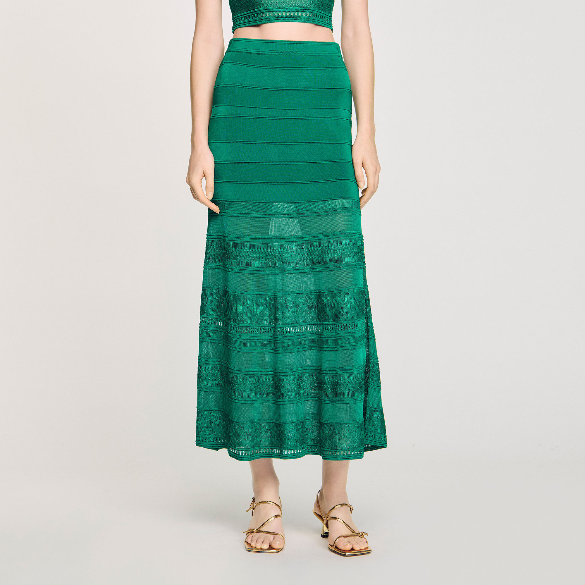 Maxi decorative knit skirt green For Women | Sandro Paris