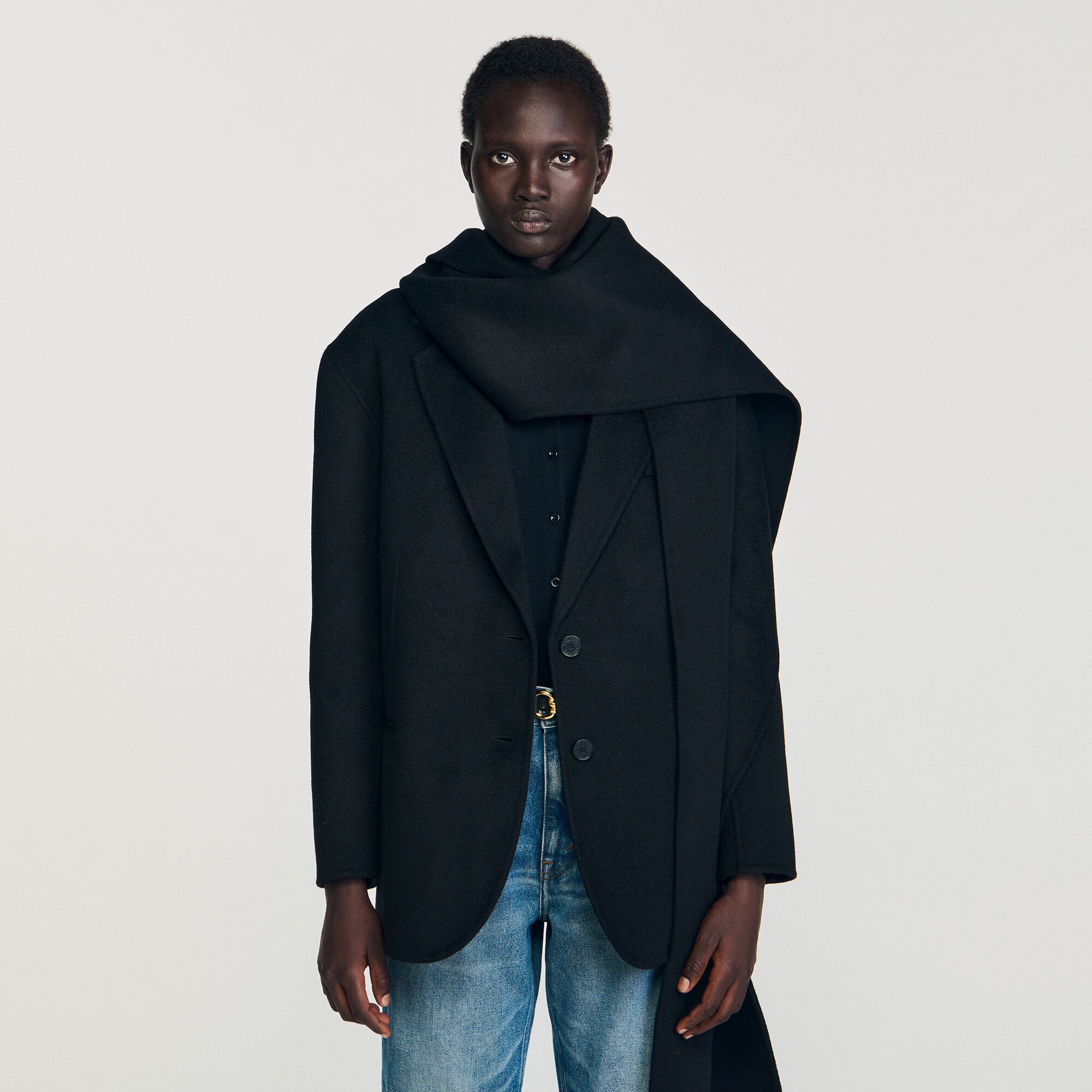 Short coat with removable scarf