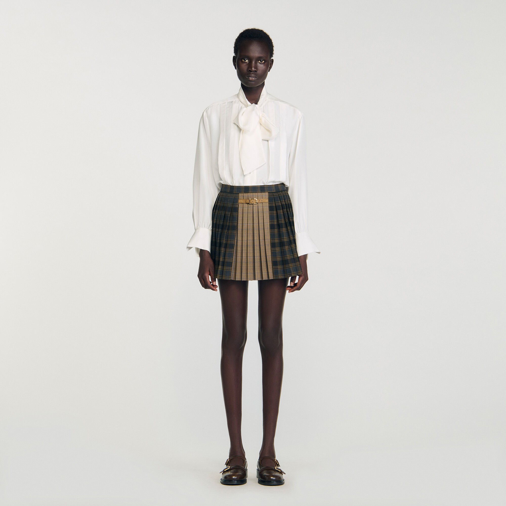 Mini checked pleated skirt
