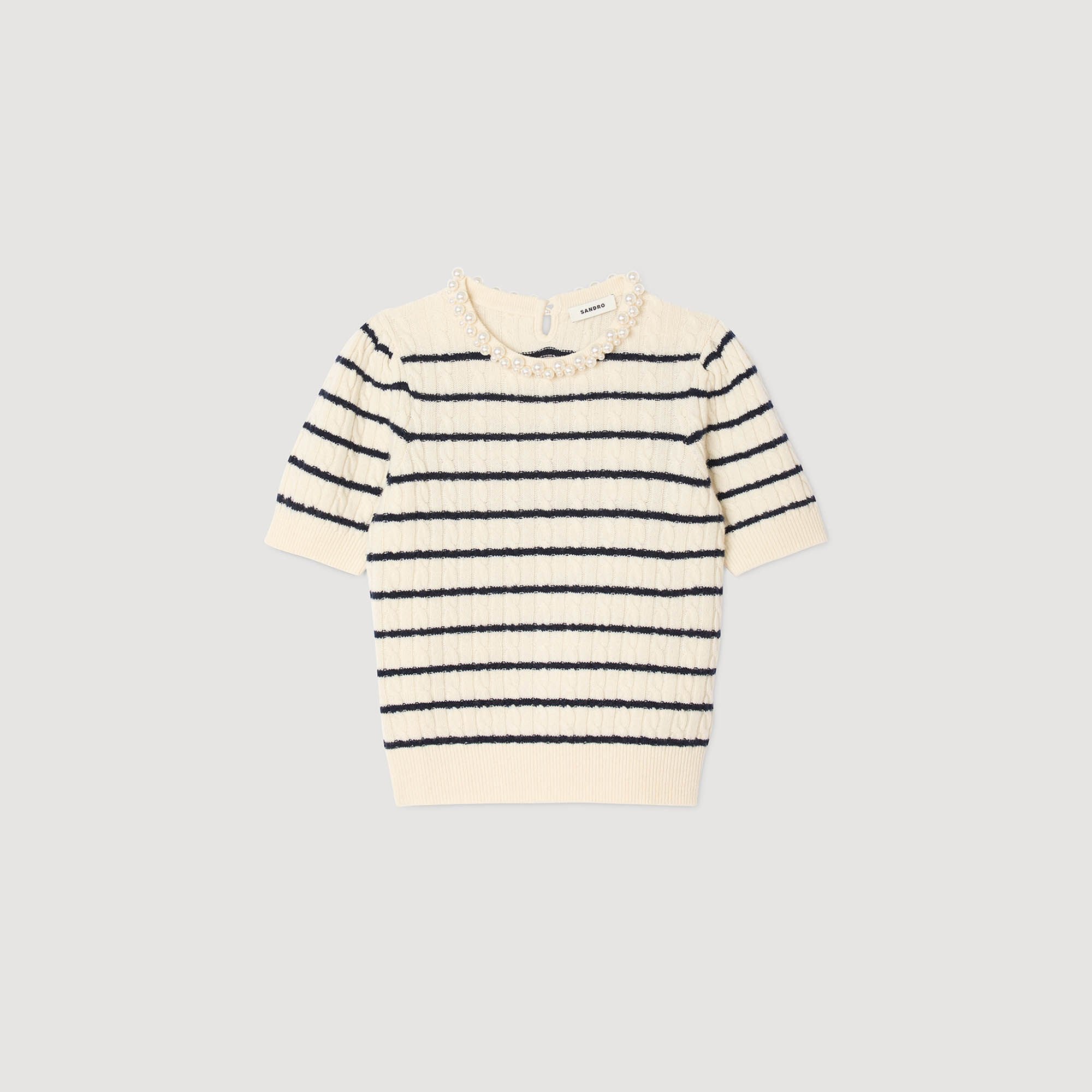 Striped sweater with pearl collar
