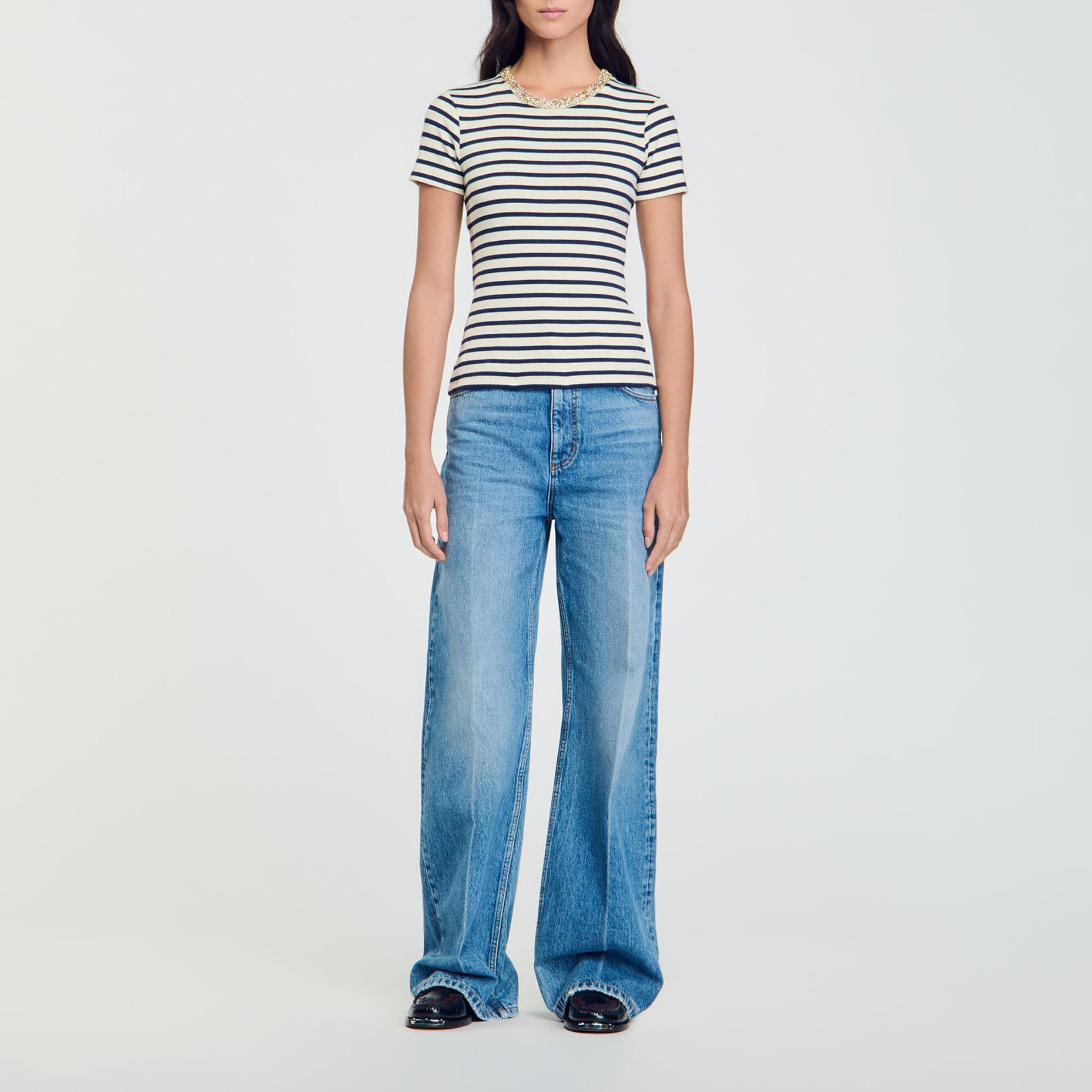 Stripy rhinestone T-shirt