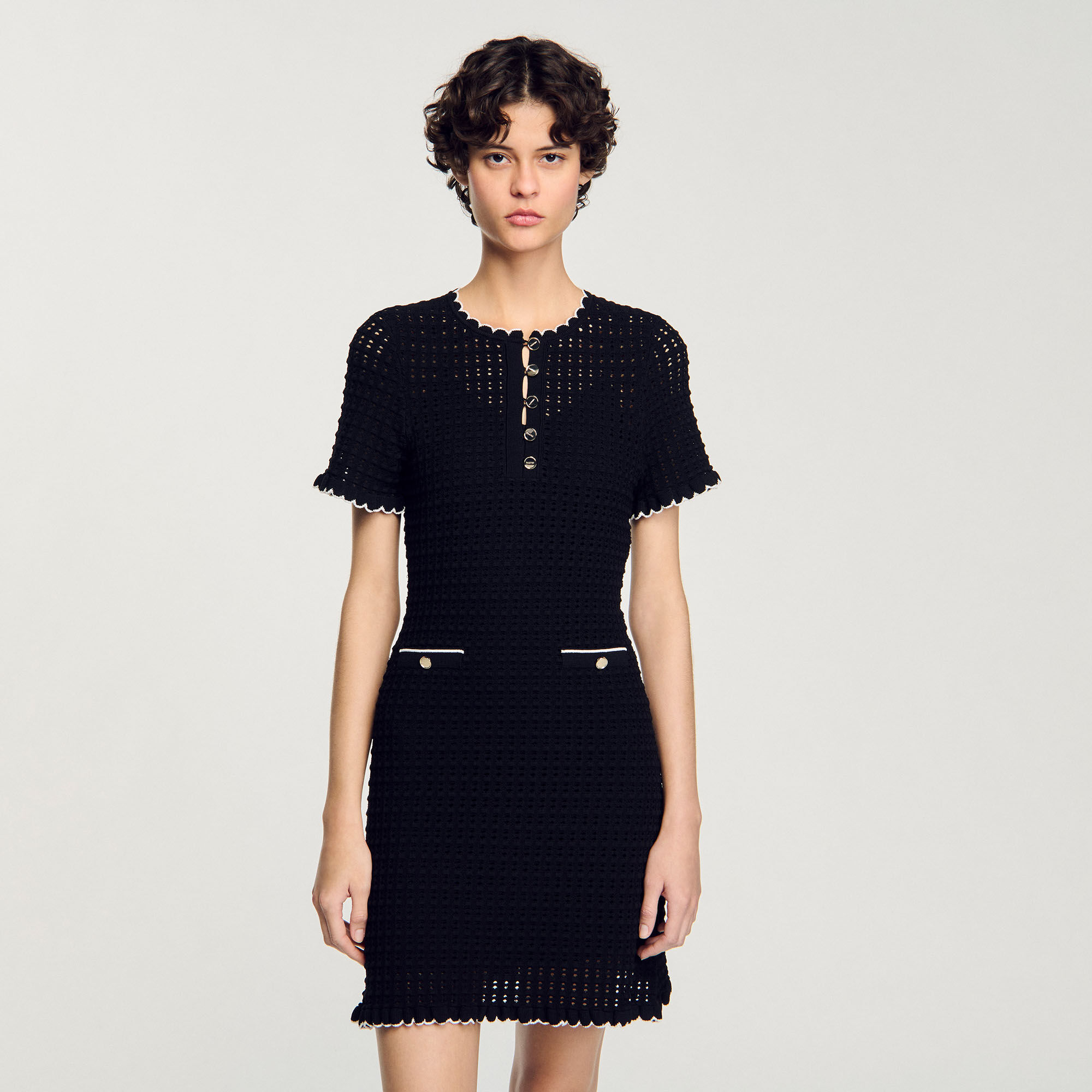 Mini knit dress black / gray For Women | Sandro Paris