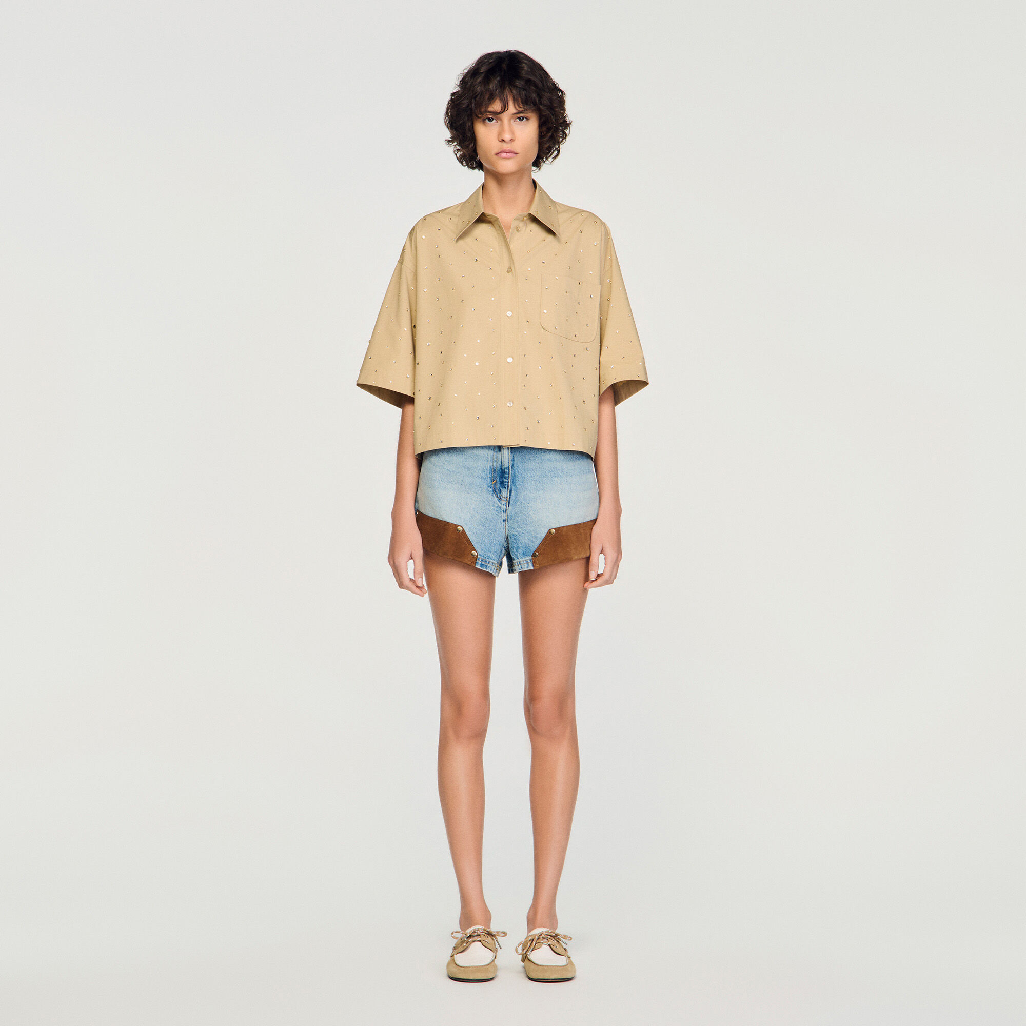 Cotton shirt with rhinestones