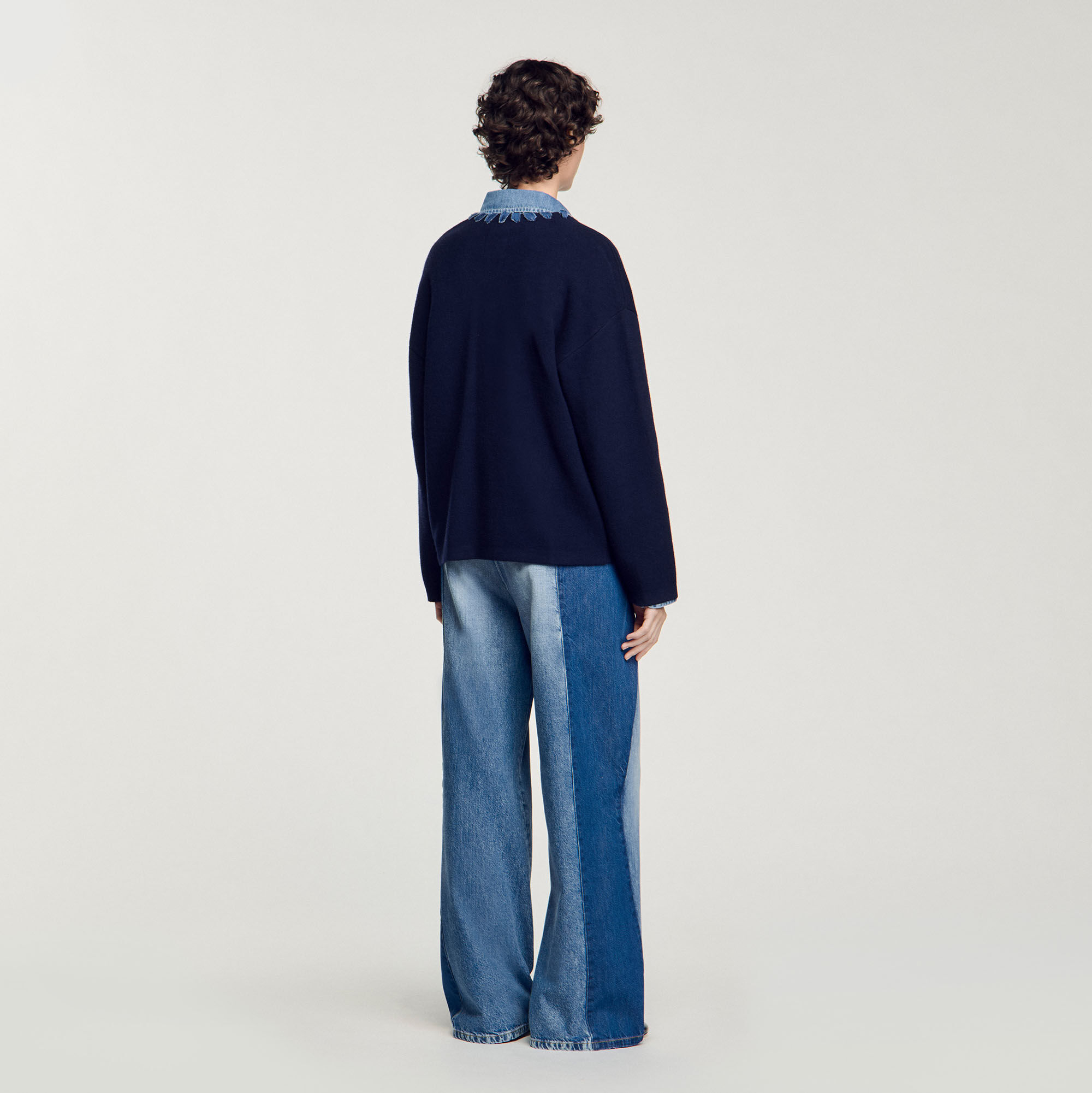 サンドロ　カーディガン Cardigan with denim details blue For Women | Sandro Paris