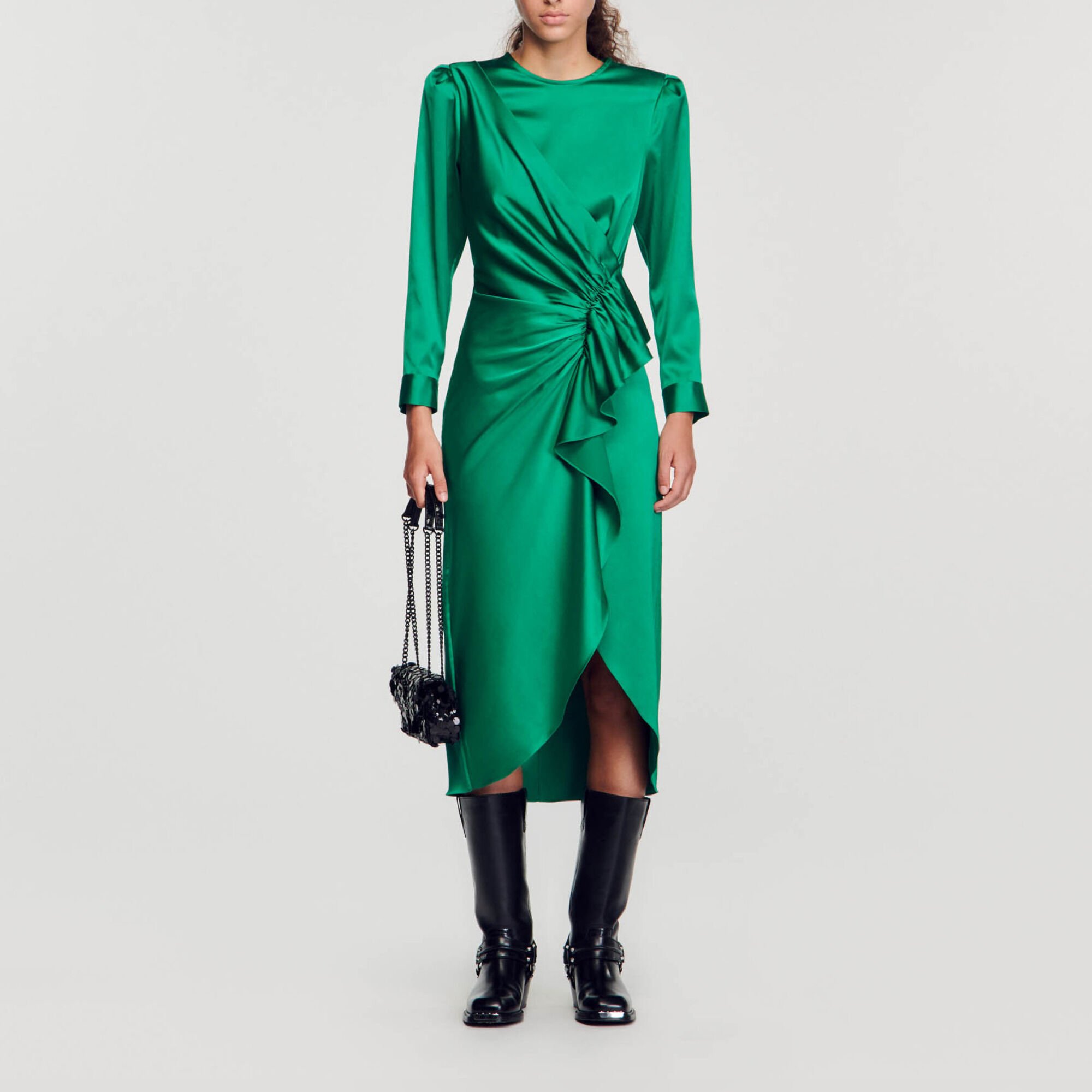 Ruffled satin-effect dress