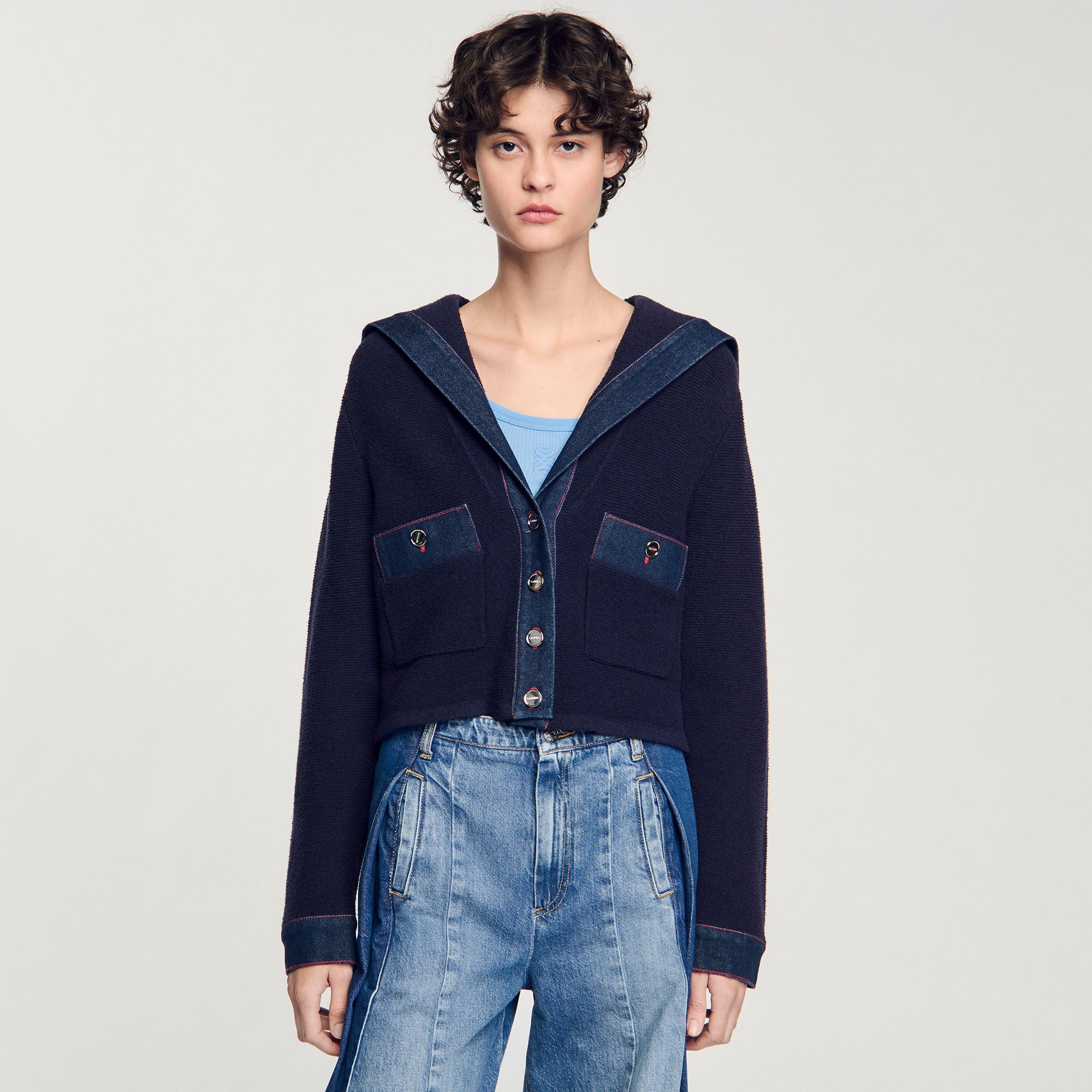 Cardigan with denim details